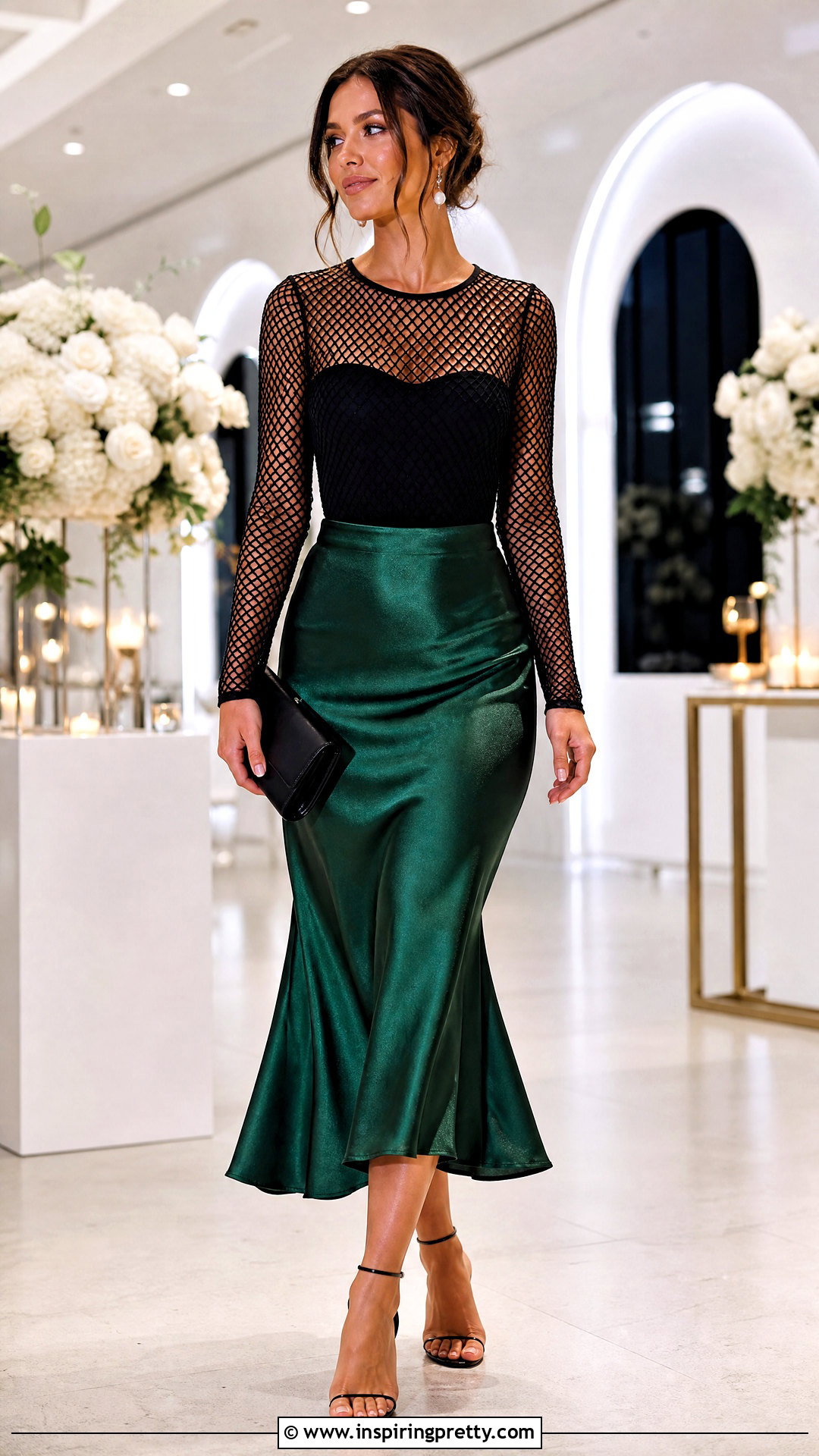 Black Net Top With Satin Midi Skirt - 50 black net top outfit ideas