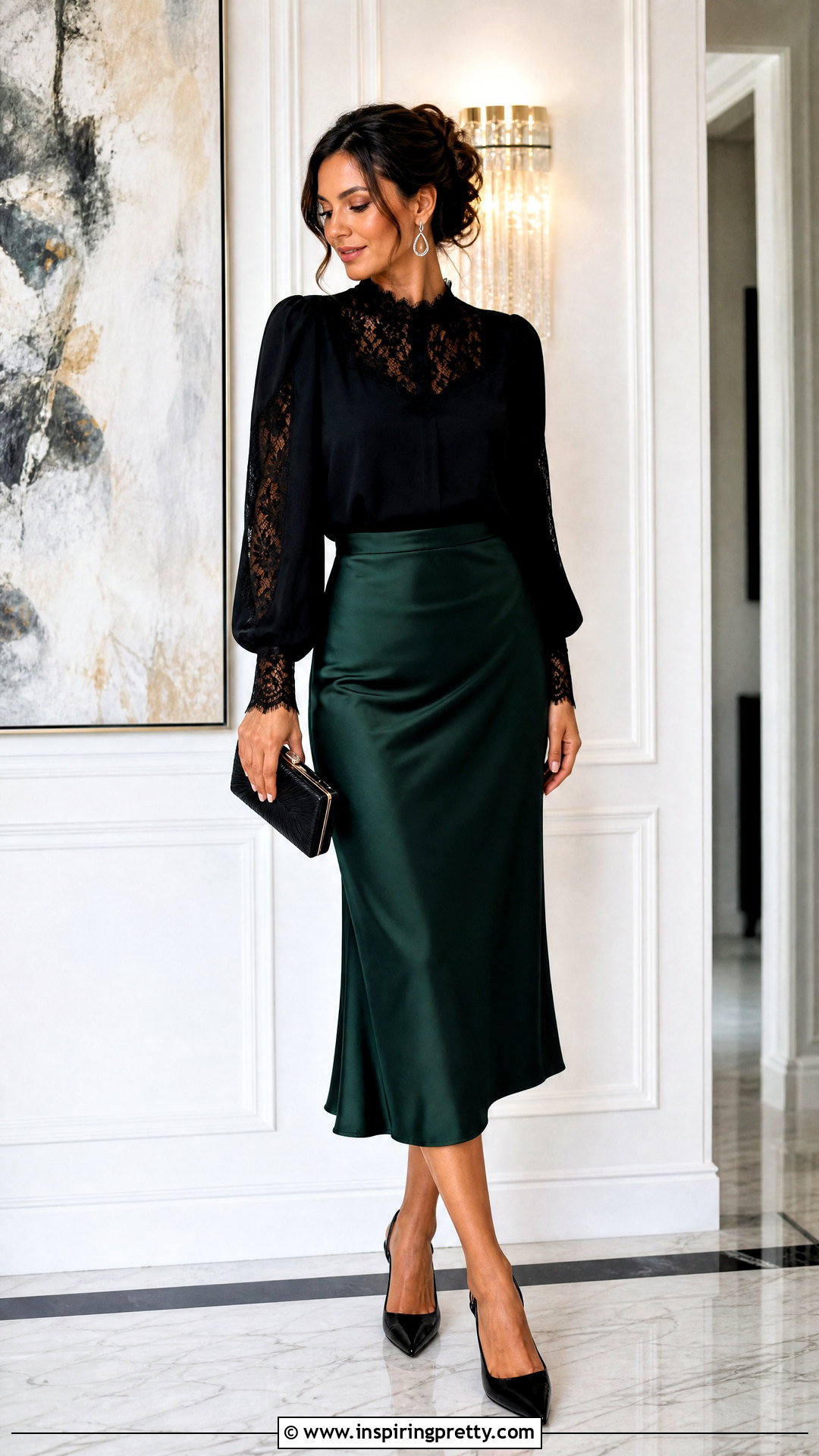 Black Odille Top With Satin Midi Skirt - 20 odille top outfit ideas