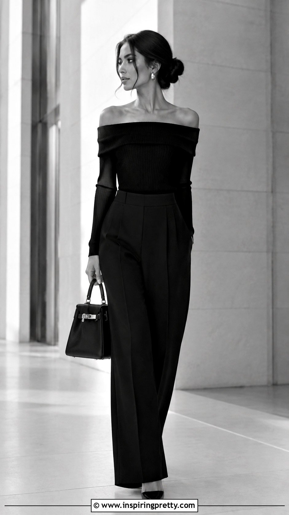 Black Off Shoulder Top With Black Pants - how to style off shoulder top (50 ways)