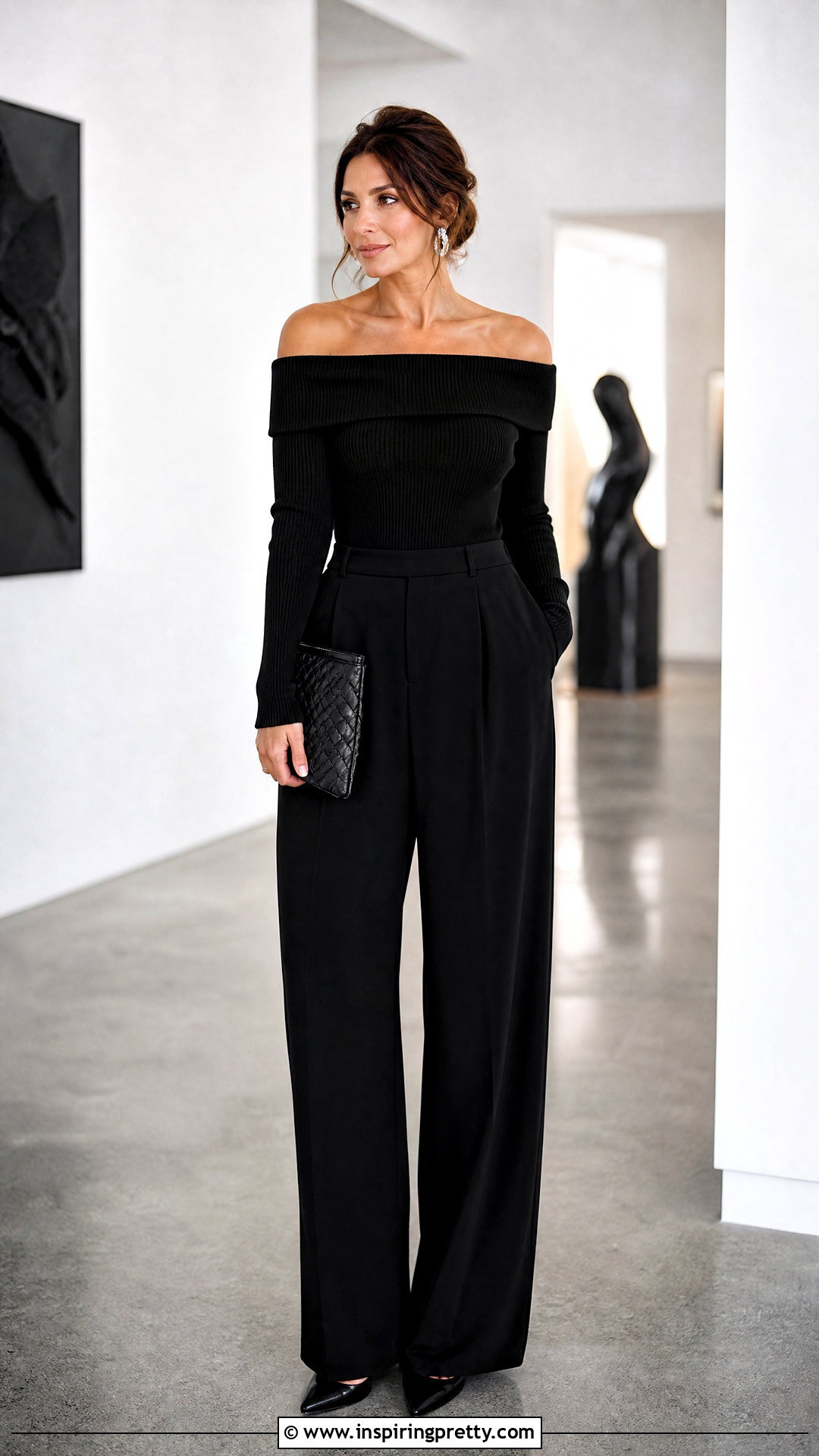 Black Off Shoulder Top With Black Pants - 50 Off Shoulder Tops outfit ideas