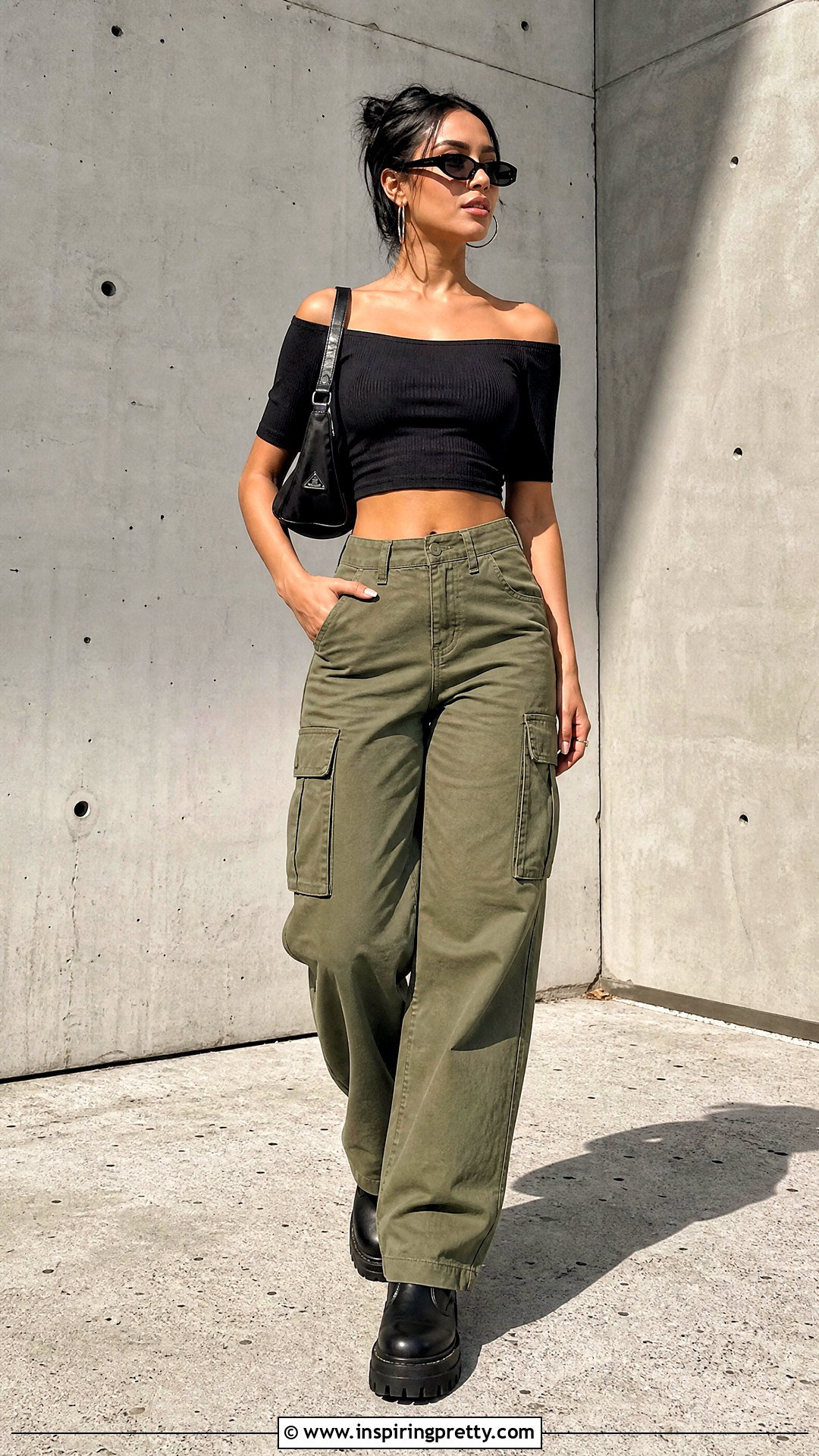 Black Off Shoulder Top With Cargo Pants - 50 black off shoulder top outfit ideas