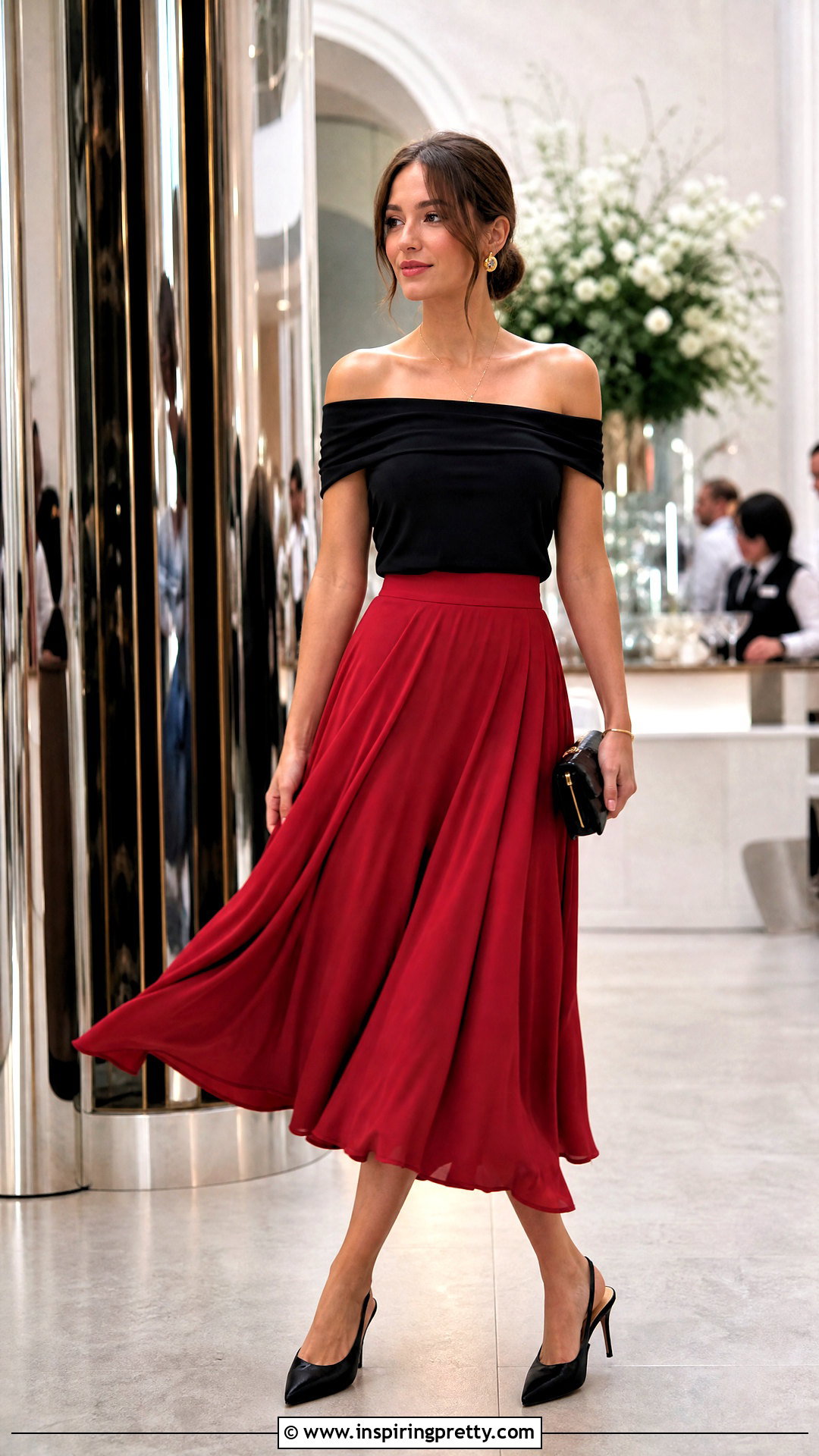 Black Off Shoulder Top With Red Skirt - 50 black off shoulder top outfit ideas