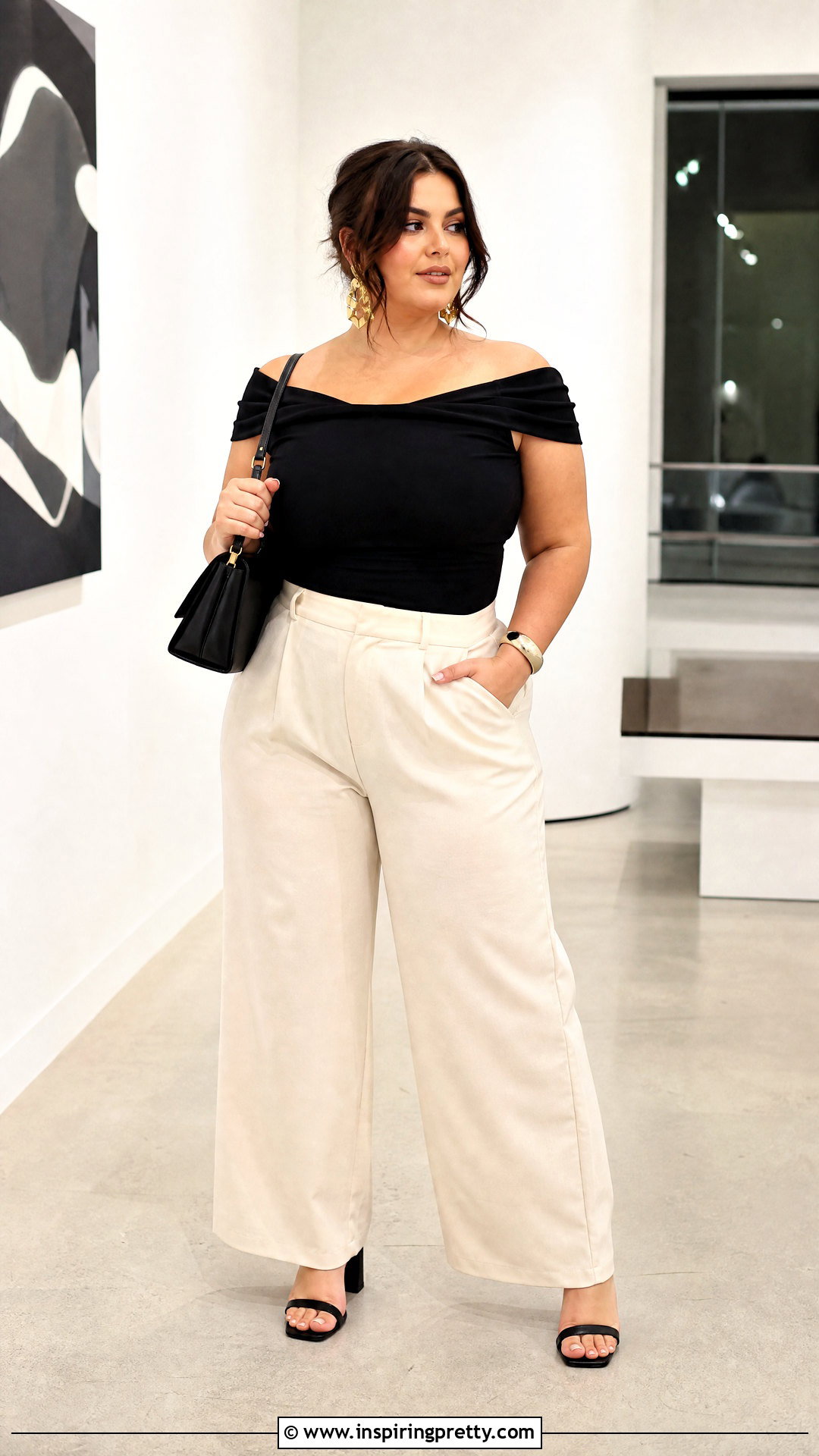 Black Off Shoulder Top With Wide Leg Pants - 50 black off shoulder top outfit ideas