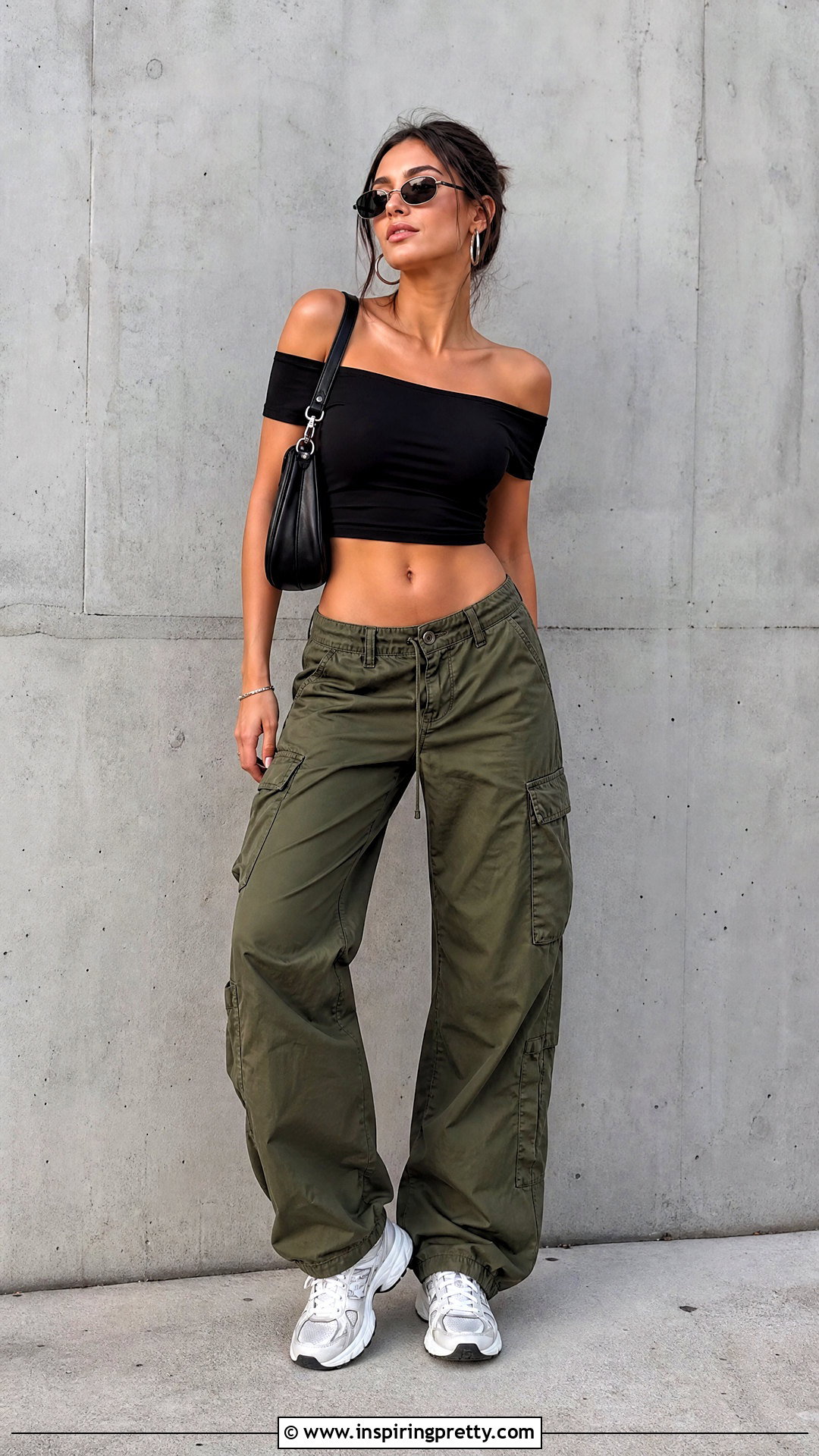 Black Off The Shoulder Crop Top With Cargo Pants - 20 Black Off-The-Shoulder Crop Top outfit ideas