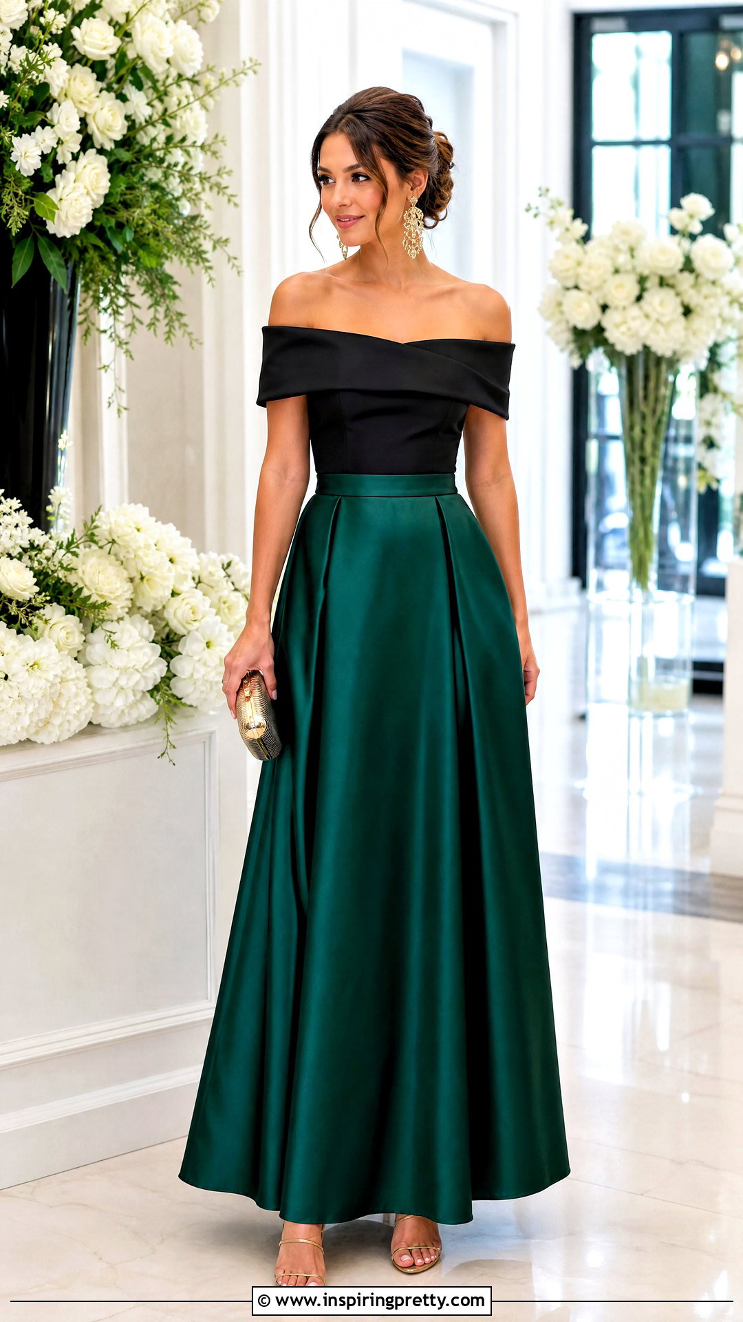 Black Off The Shoulder Top With Silk Maxi Skirt - 50 black off the shoulder top outfit ideas