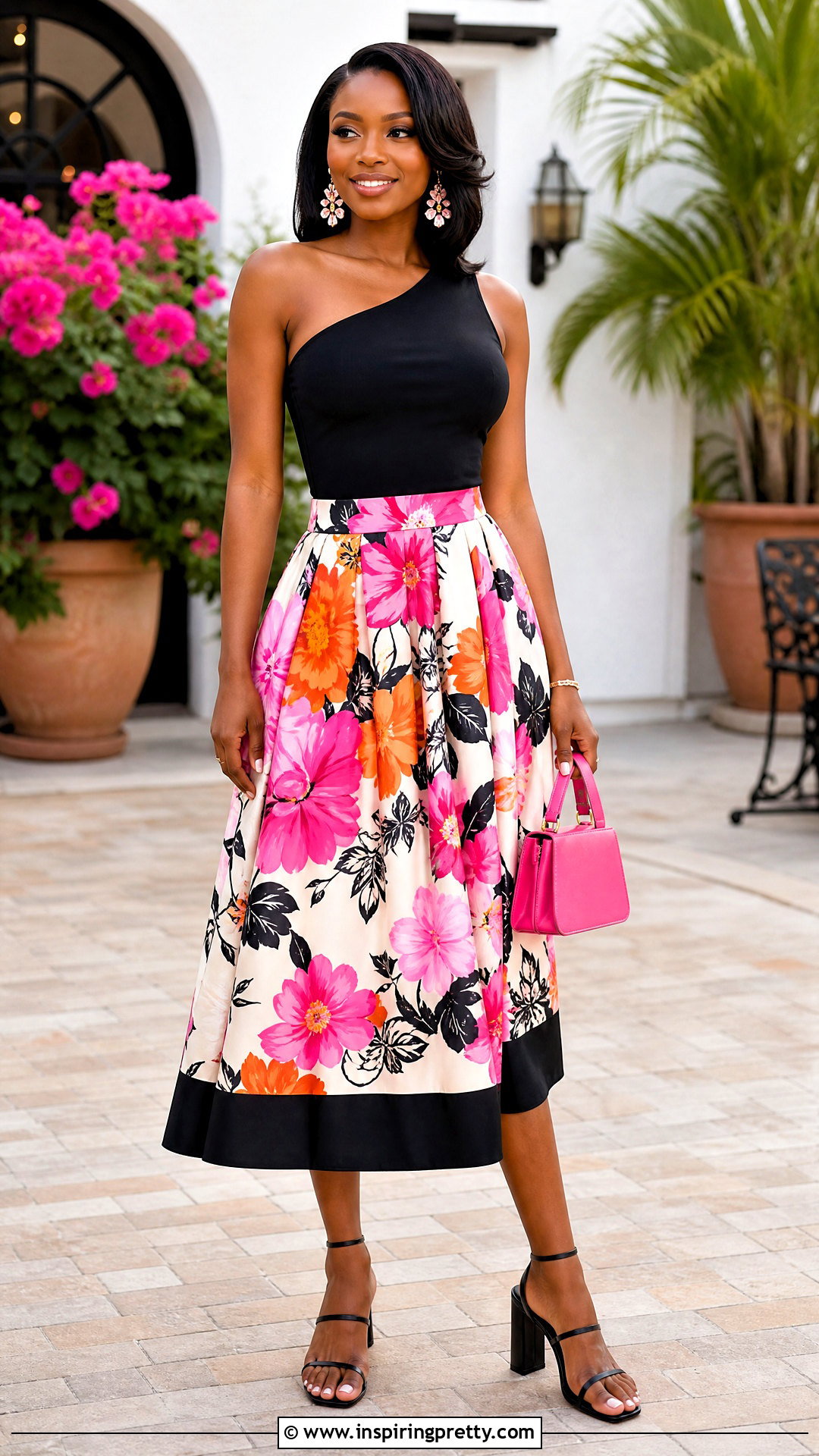 Black One Shoulder Top With Printed Skirt - 25 Black Tops Black Women