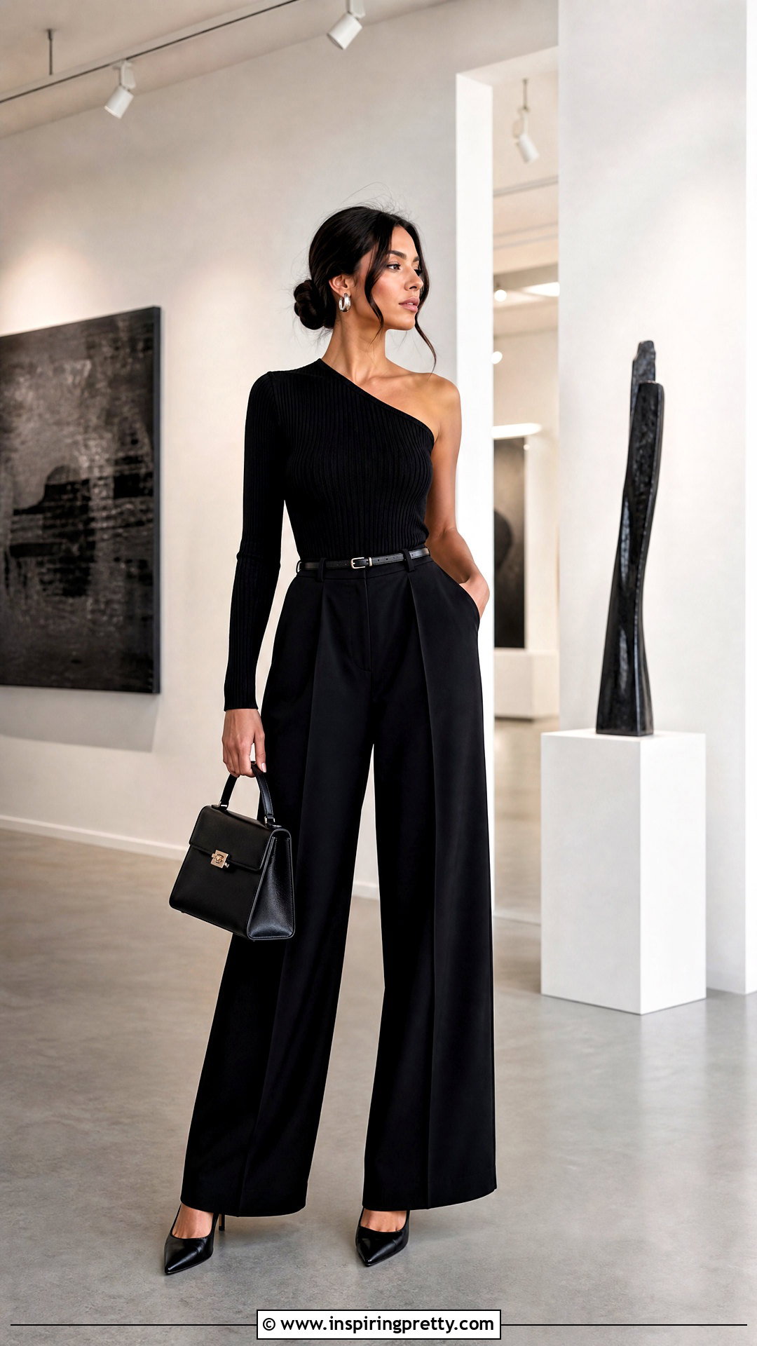 Black One Sleeve Top Monochrome Outfit - 50 One Sleeve Top Outfit ideas