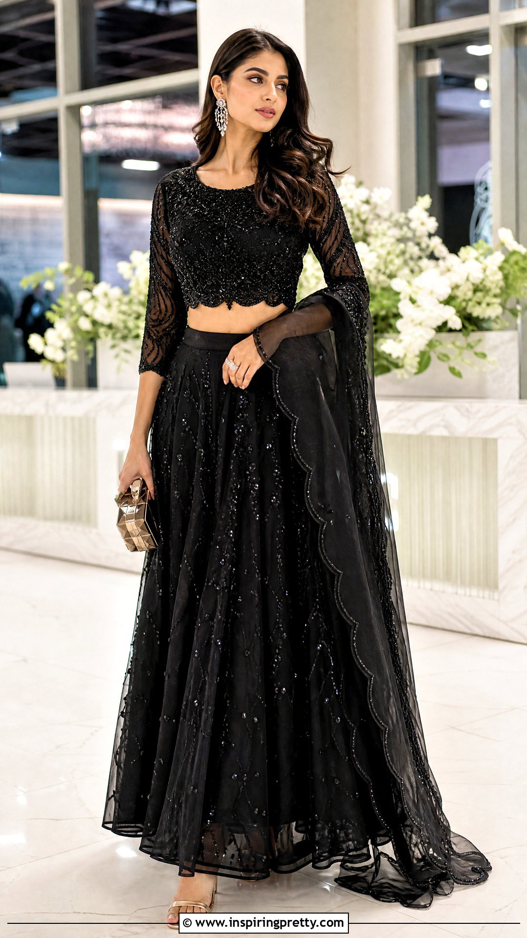 Black Organza Crop Top Lehenga Outfit - 50 organza crop top lehenga outfit ideas