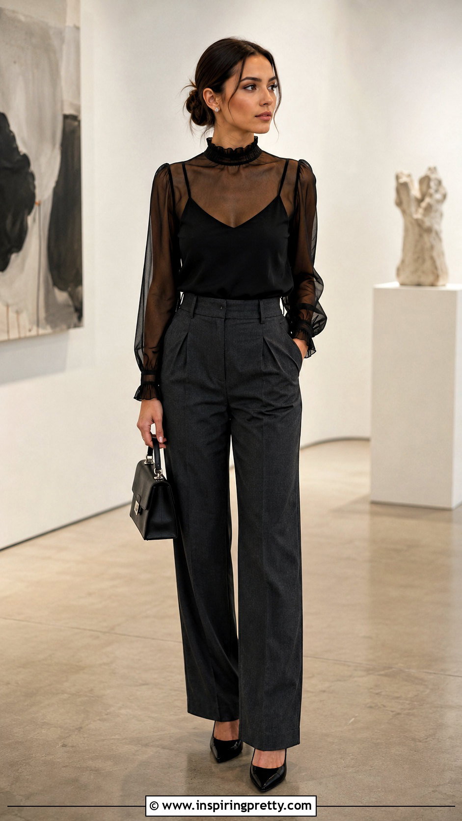 Black Organza Top With Tailored Trousers - 50 organza top styles