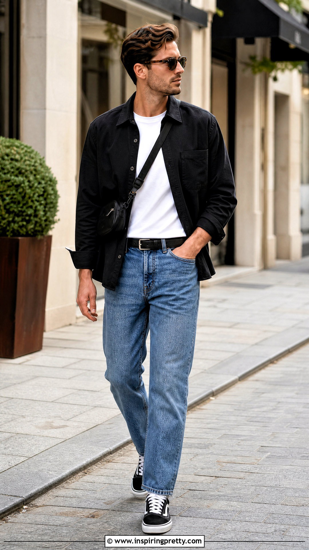 Black Overshirt With White T Shirt And Straight Jeans - 25 Black Top With Jeans Men