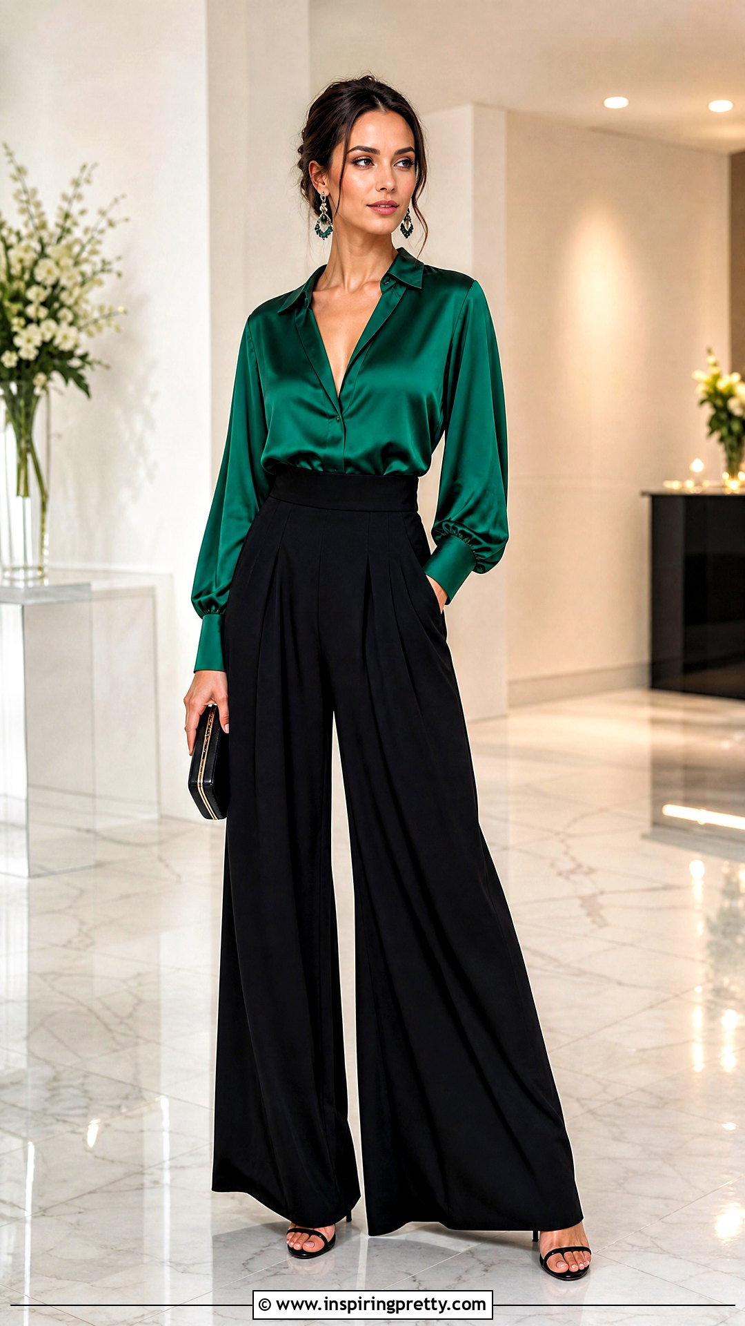 Black Palazzo Trousers With Satin Blouse - 50 trouser and top for ladies