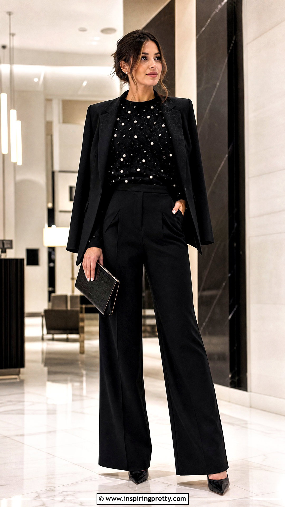 Black Pearl Top With Black Trousers - 25 top made of pearls