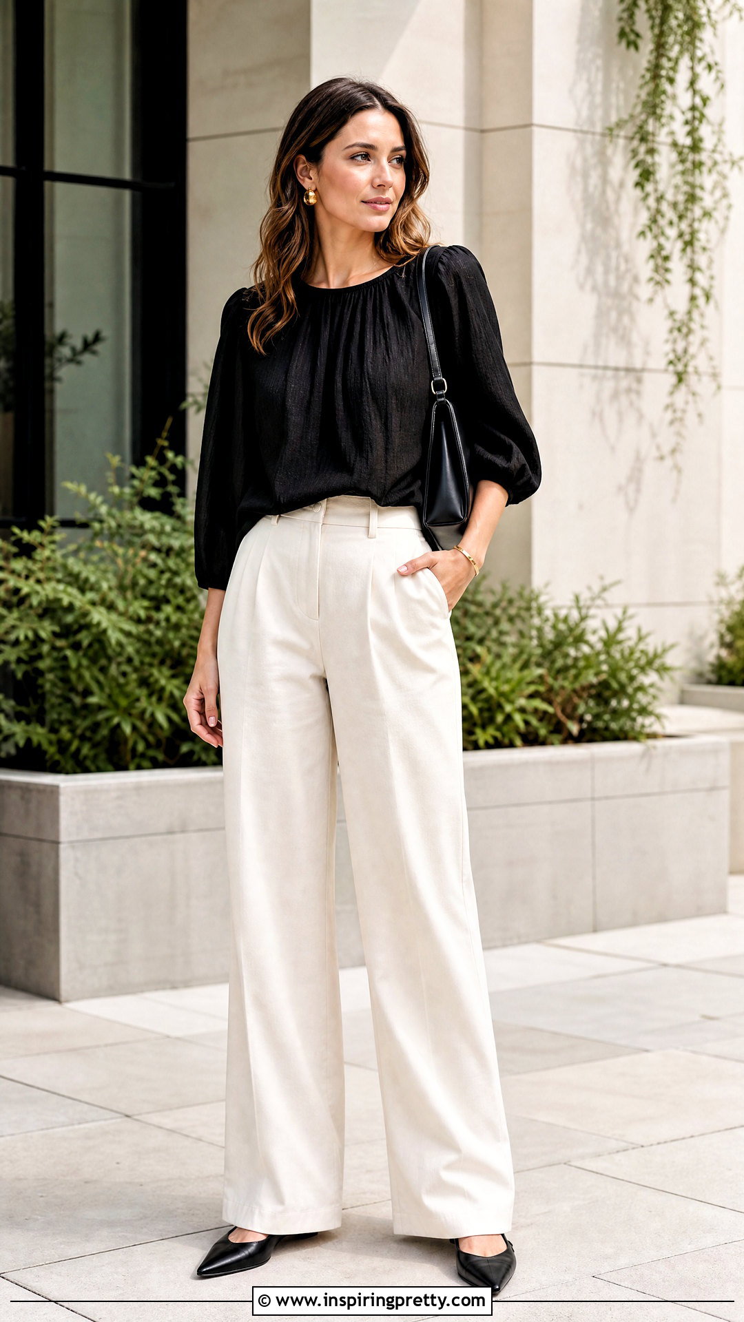 Black Peasant Top With Wide Leg Pants - 50 peasant top outfit ideas