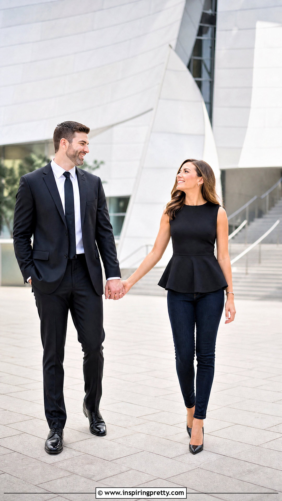 Black Peplum Top And Skinny Jeans Engagement Outfit - 25 black top and jeans engagement photos