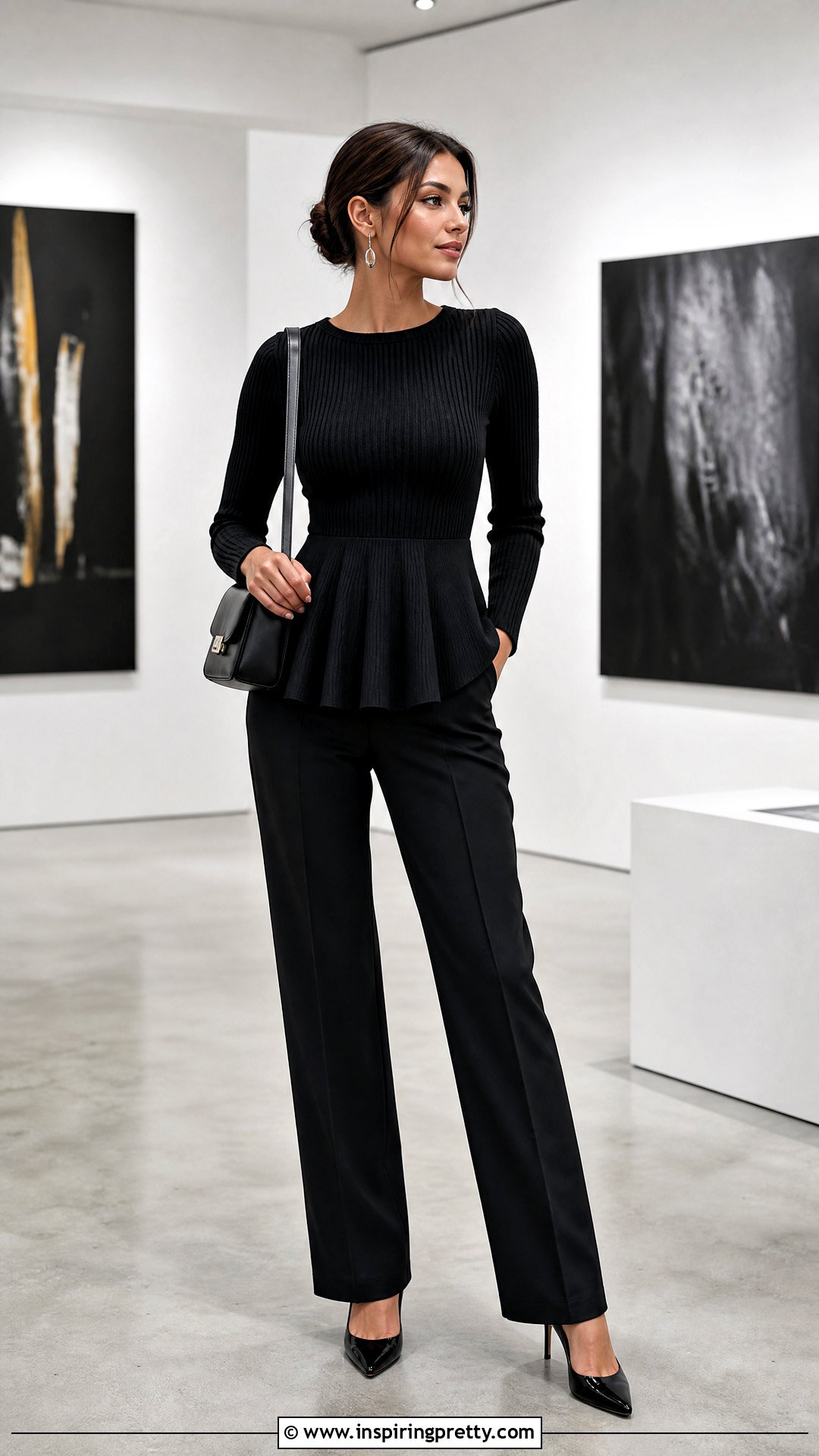 Black Peplum Top Monochrome Outfit - 50 peplum top outfit ideas
