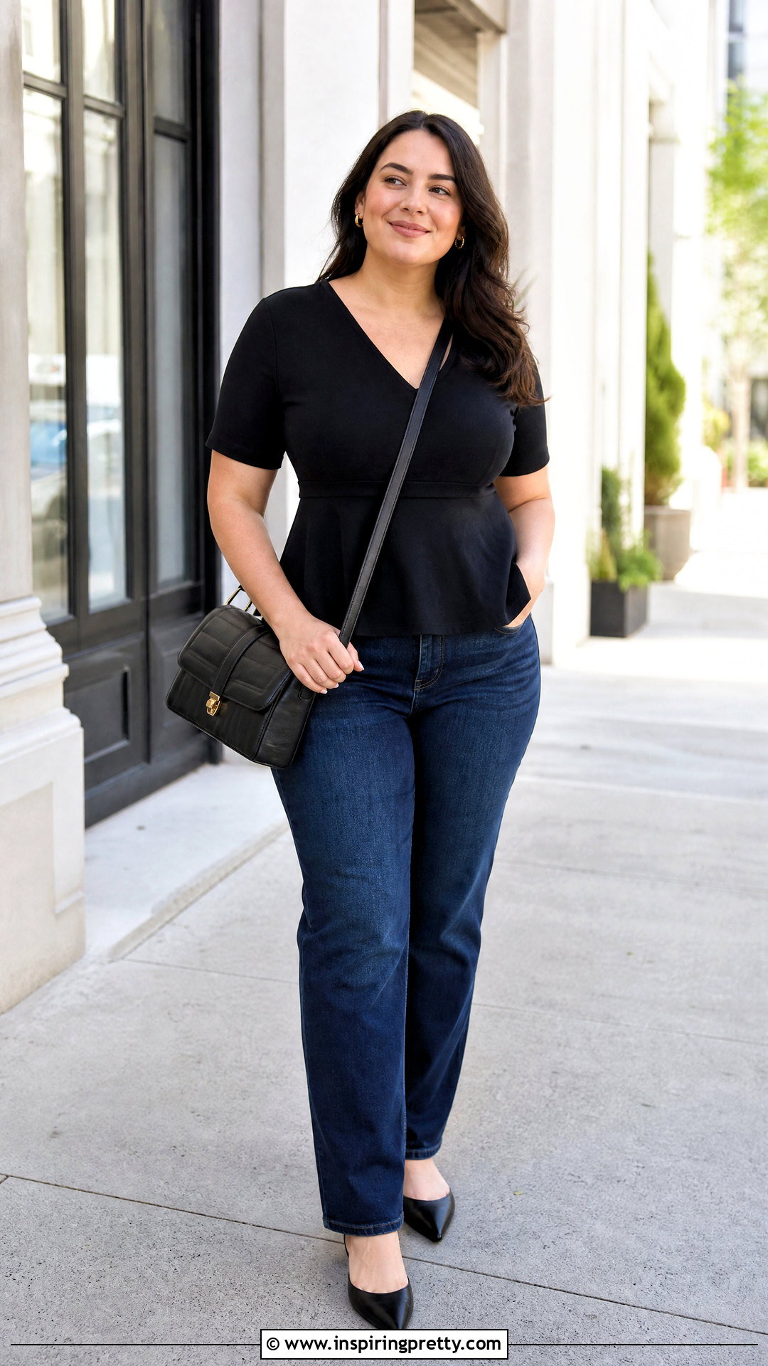 Black Peplum Top With Straight Jeans - 50 black top outfit casual ideas