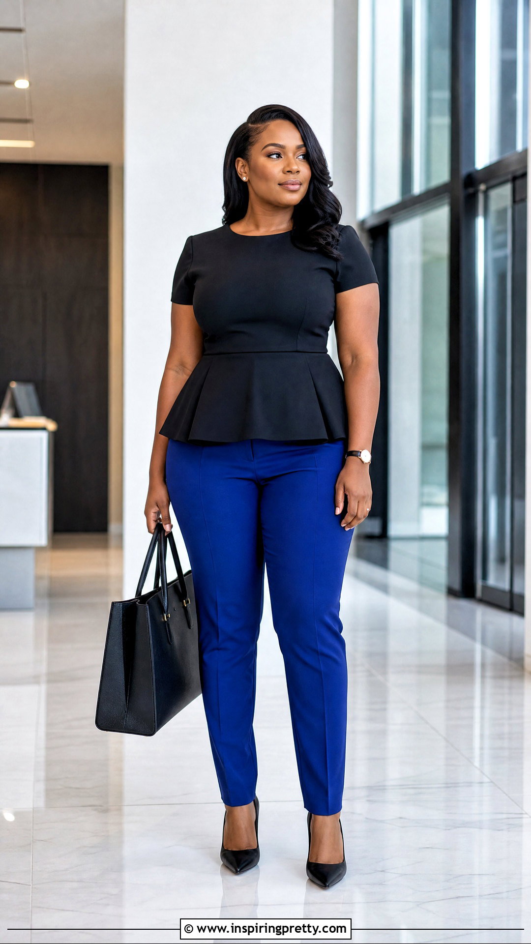 Black Peplum Top With Tailored Pants - 25 Black Tops Black Women