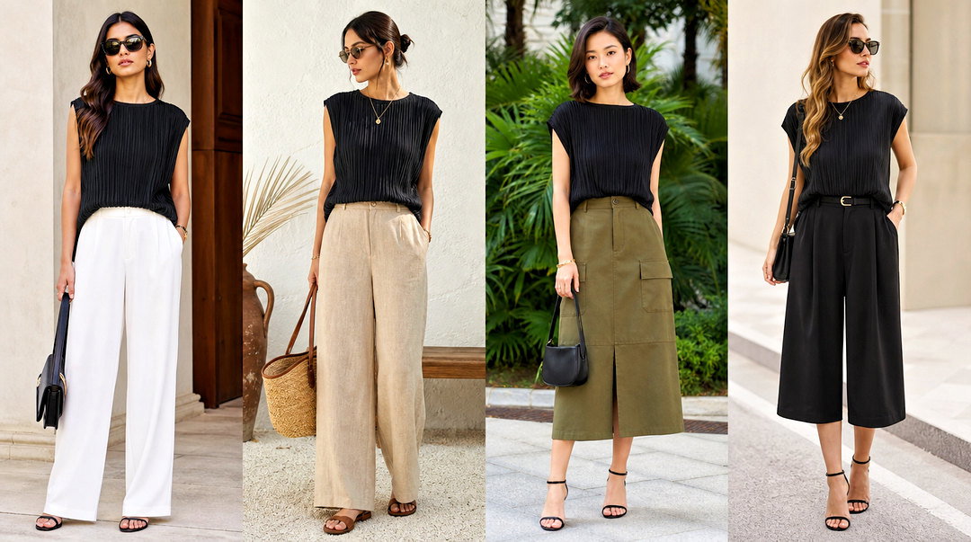 25 Black Plisse Top Outfit Ideas for Polished Party Style