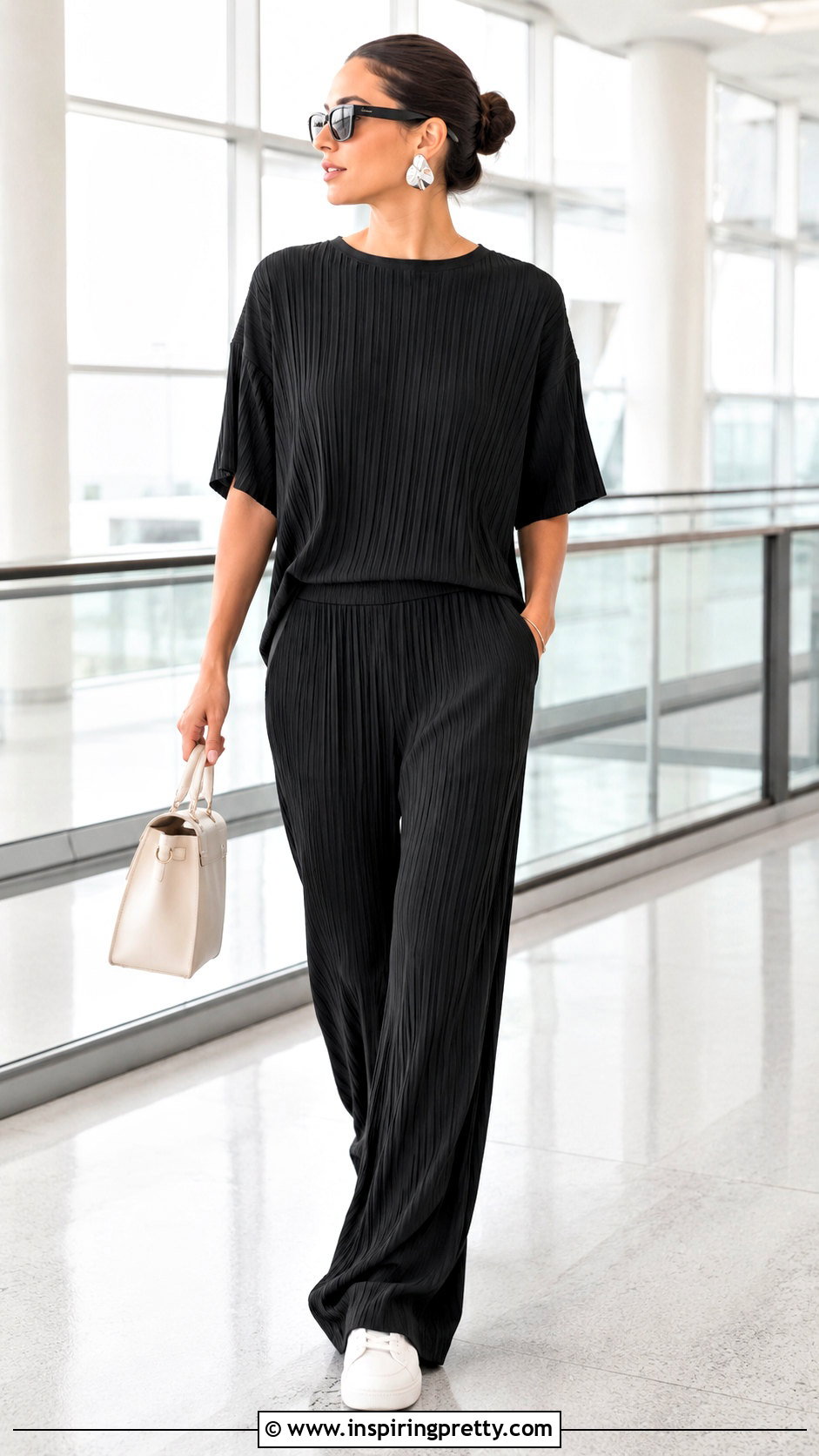 Black Plisse Top With Matching Plisse Pants - 25 black plisse top outfit ideas