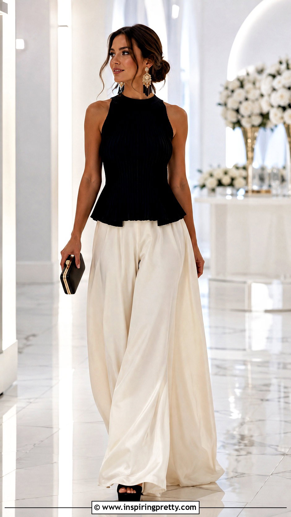 Black Plisse Top With Palazzo Pants - 25 black plisse top outfit ideas