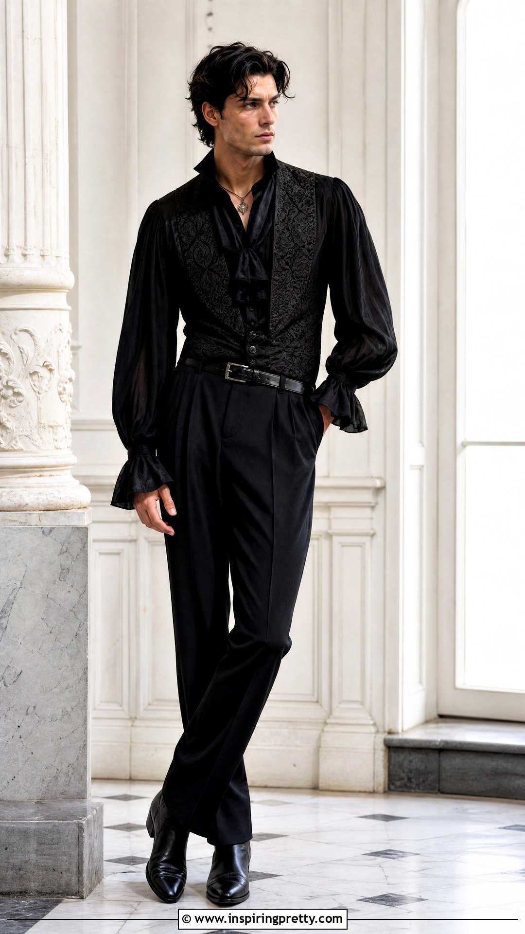 Black Poet Goth Shirt With High Waisted Trousers - 25 goth tops men