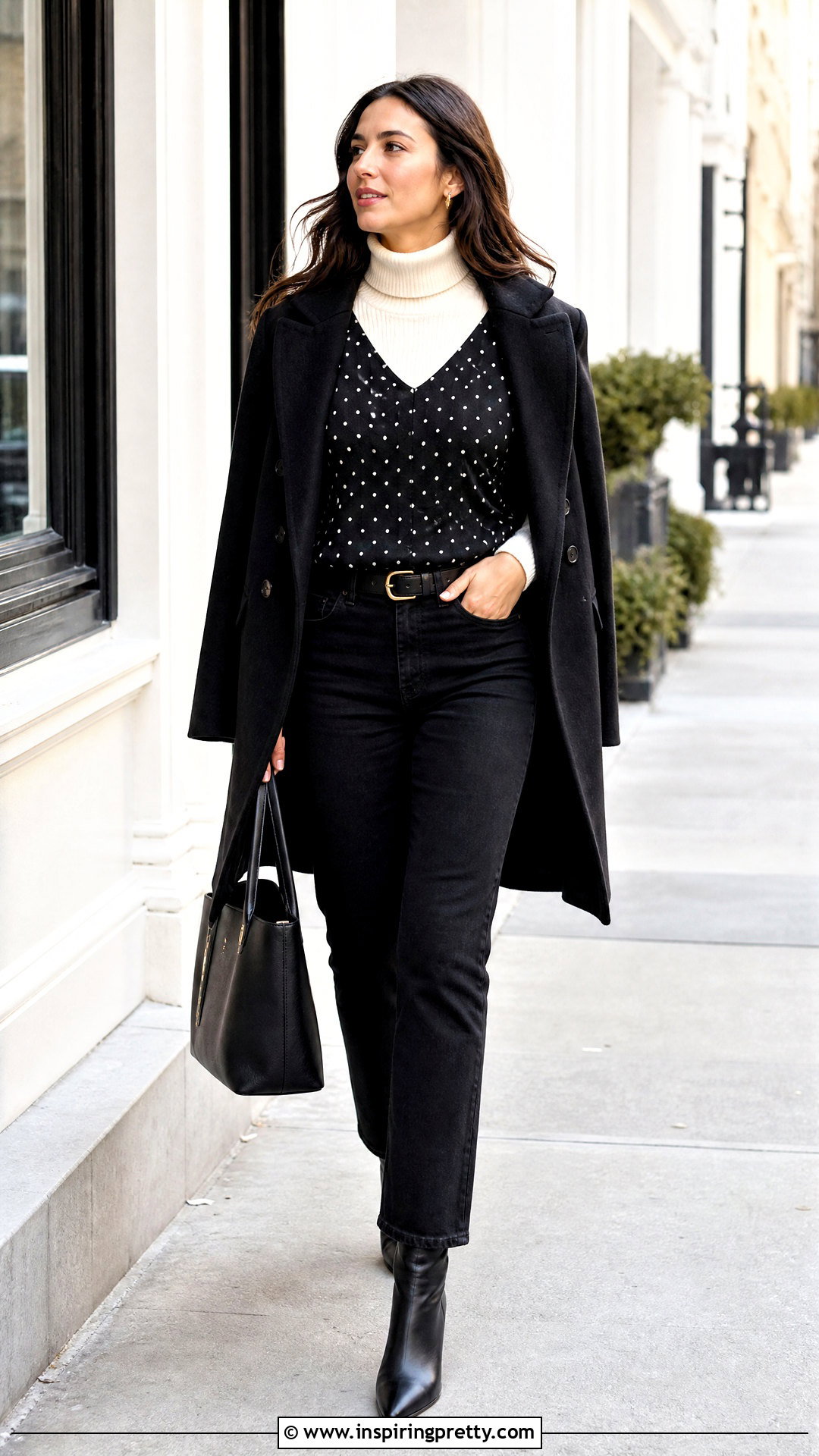 Black Polka Dot Top Over A Turtleneck - 50 black polka dot top outfit ideas