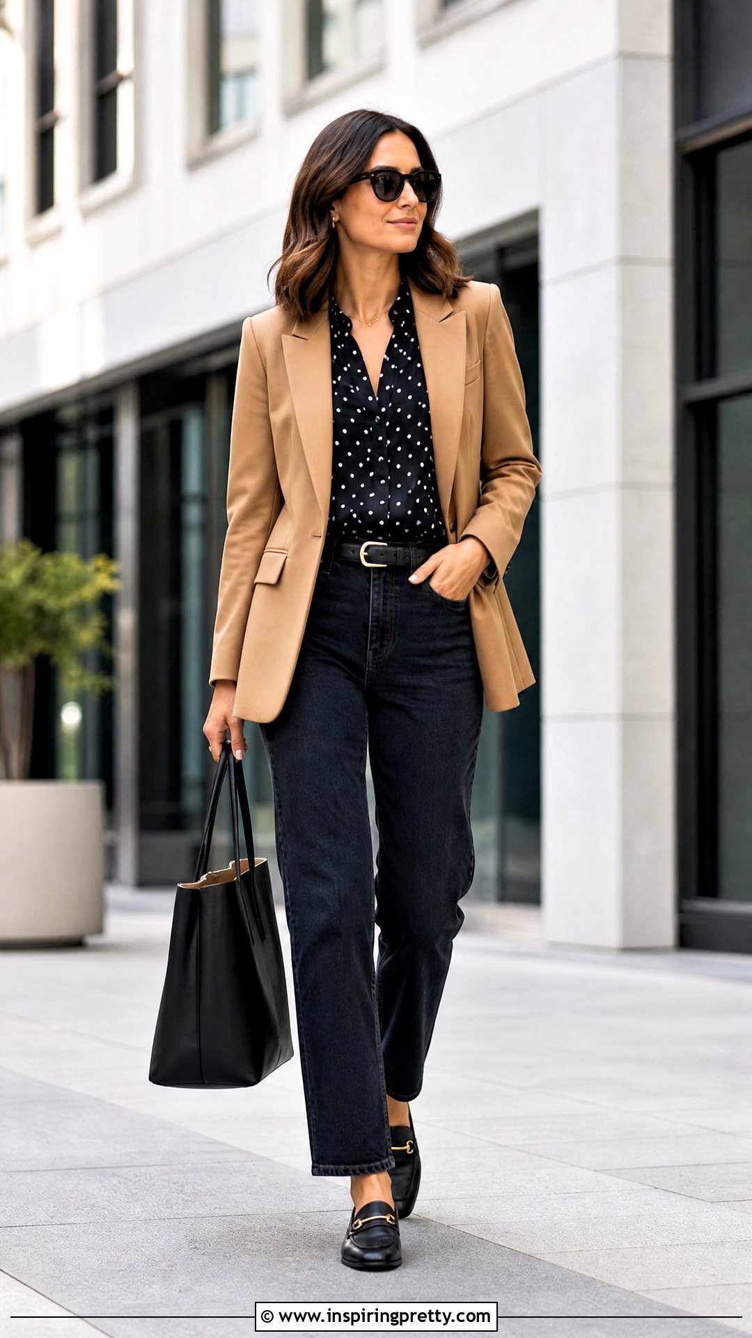 Black Polka Dot Top With Blazer And Jeans - 50 black polka dot top outfit ideas