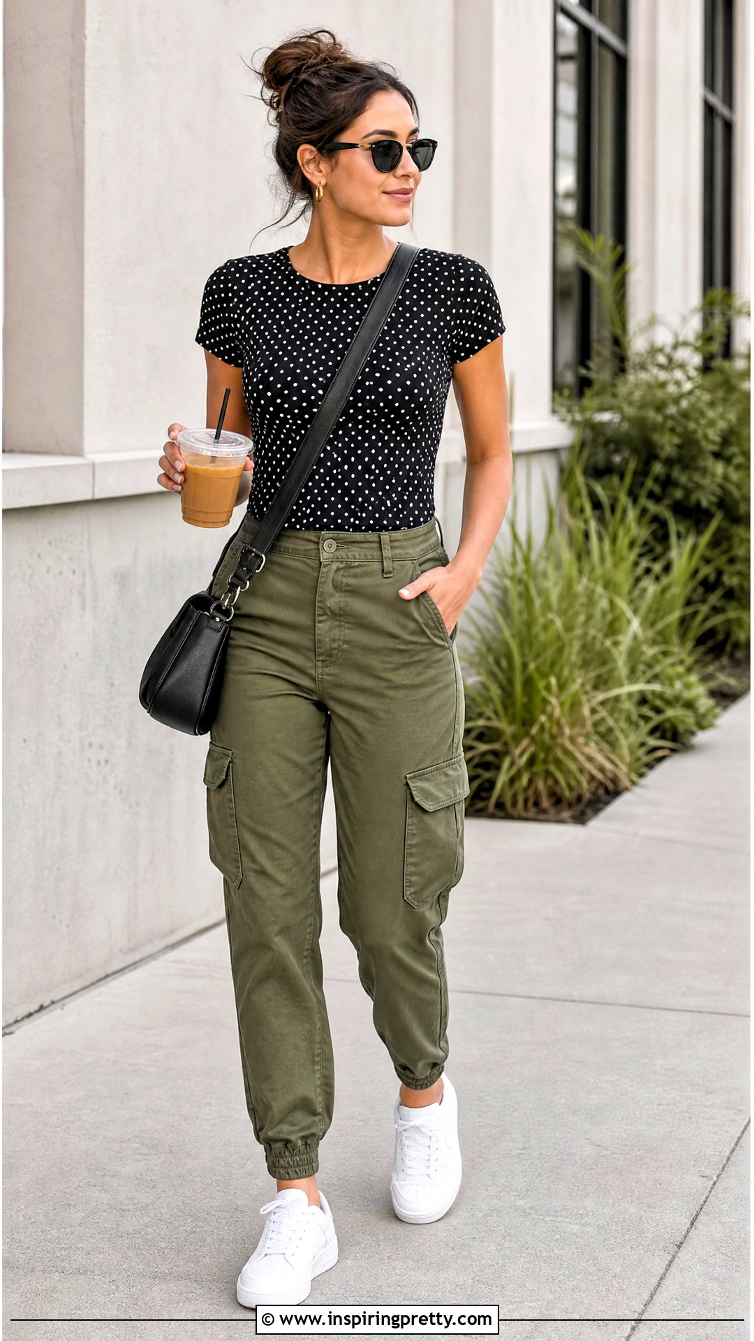 Black Polka Dot Top With Cargo Pants - 50 black polka dot top outfit ideas