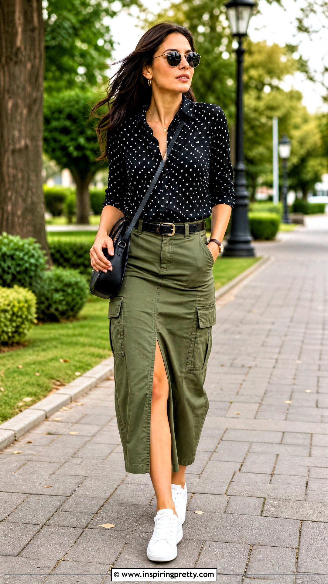 Black Polka Dot Top With Cargo Skirt - 50 black polka dot top outfit ideas