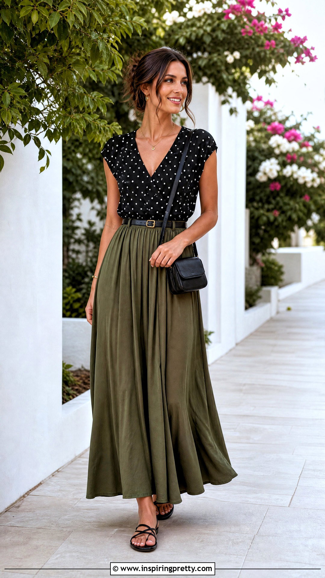 Black Polka Dot Top With Maxi Skirt - 50 black polka dot top outfit ideas