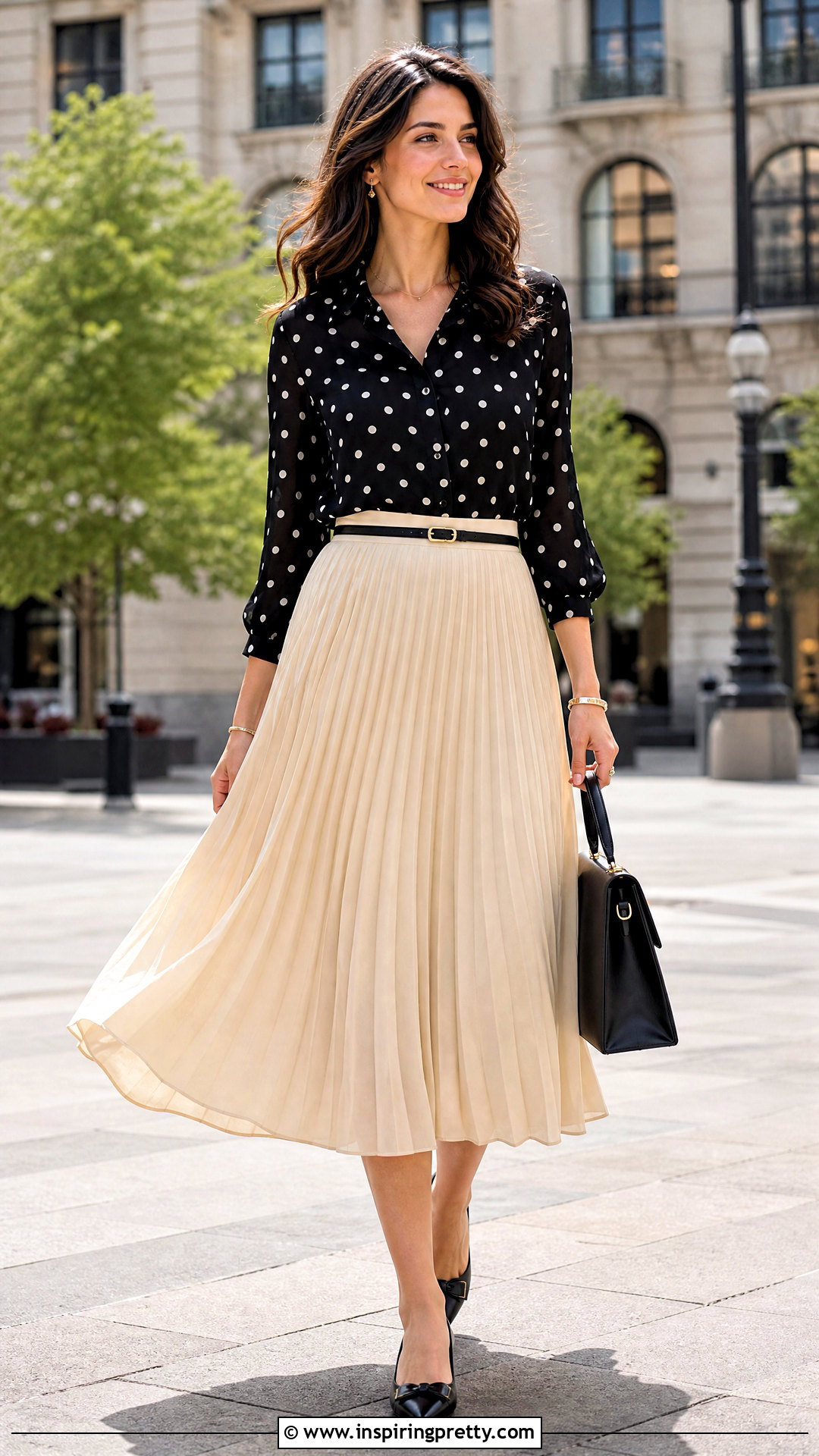 Black Polka Dot Top With Pleated Skirt - 50 black polka dot top outfit ideas