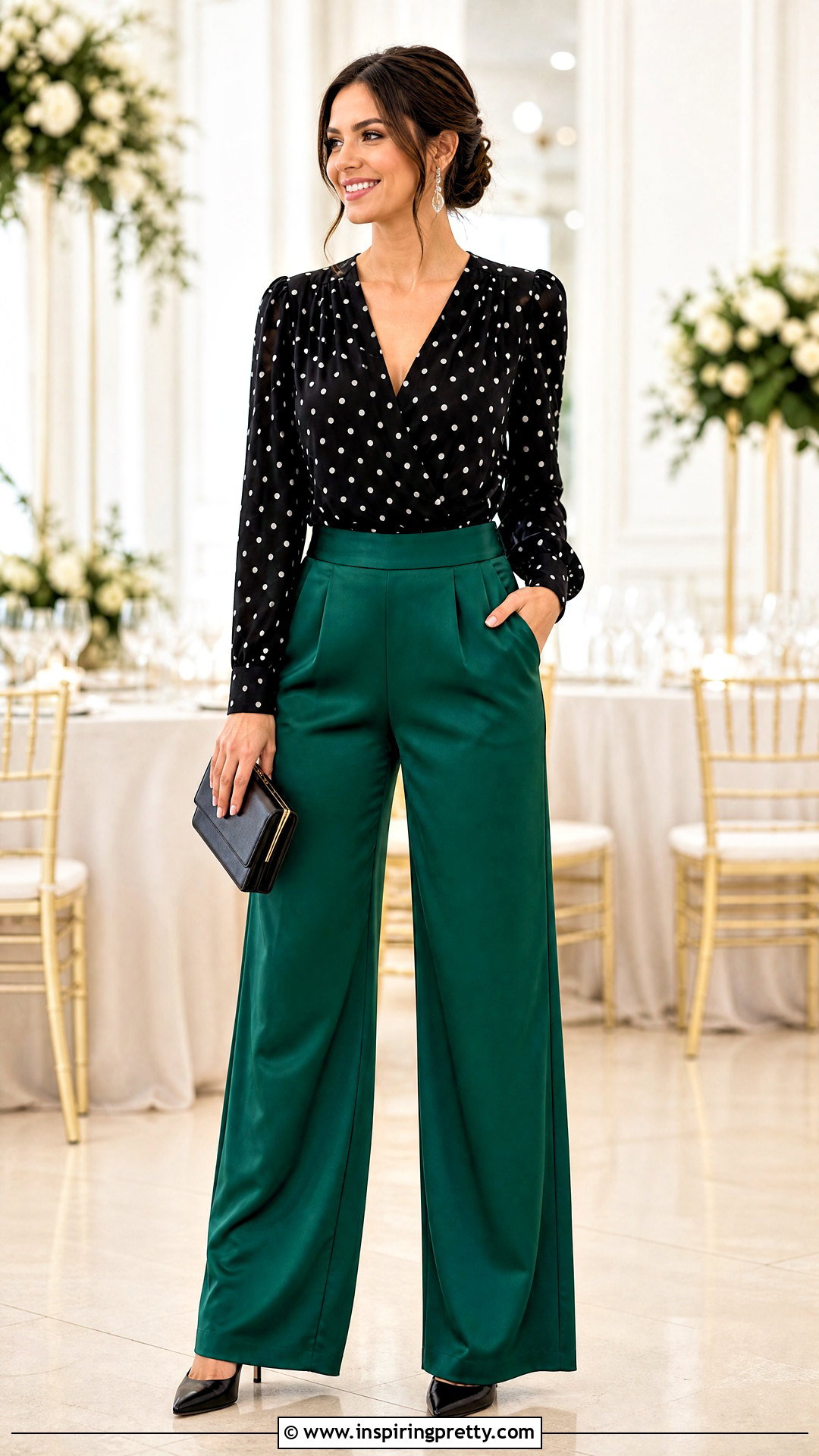 Black Polka Dot Top With Satin Trousers - 50 black polka dot top outfit ideas