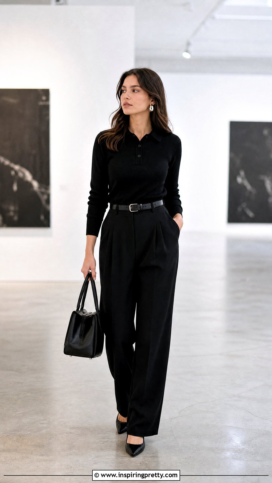 Black Polo Top With Black Trousers - 50 polo top outfit ideas
