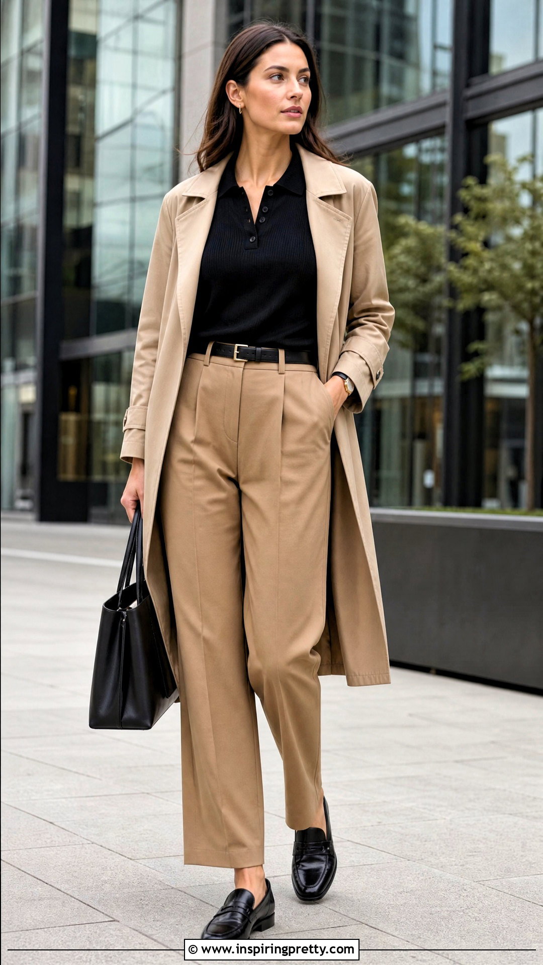 Black Polo Top With Pleated Trousers - 50 black top outfit ideas