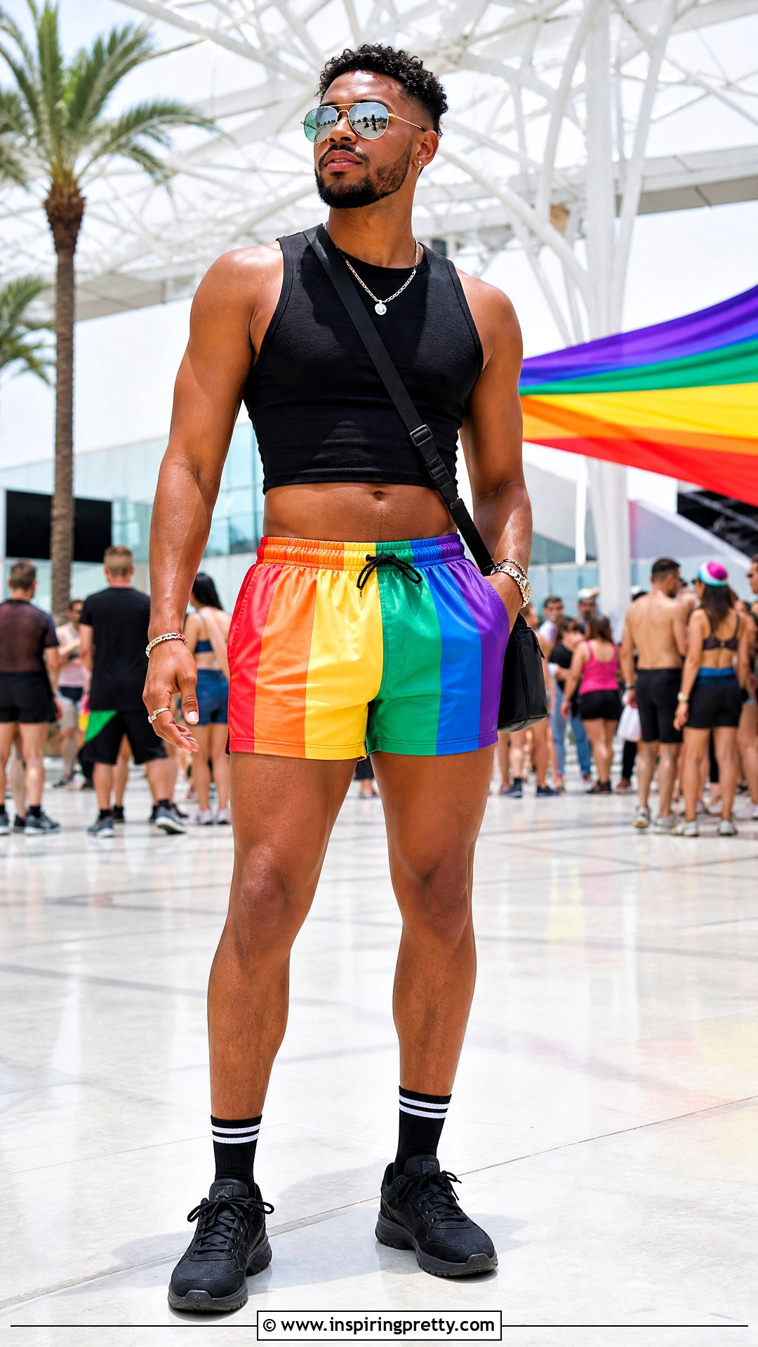 Black Pride Crop Top With Rainbow Shorts - 20 pride crop top men outfit ideas