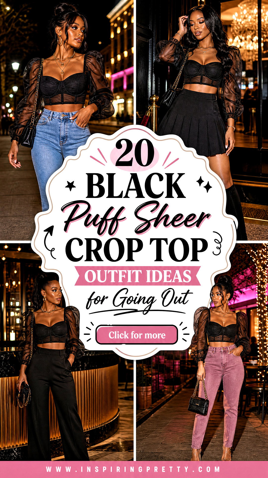 20 Black Puff Sheer Crop Top Outfit Ideas for Going Out - 20 Black Puff Sheer Crop Top Outfit Ideas for Going Out