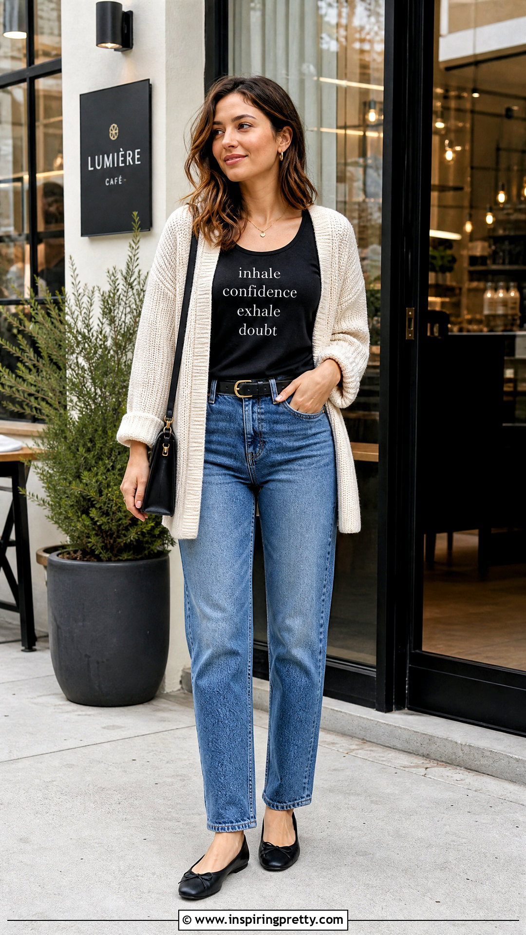Black Quote Tank Top With Cardigan And Jeans - 20 black tank top with quote outfit ideas