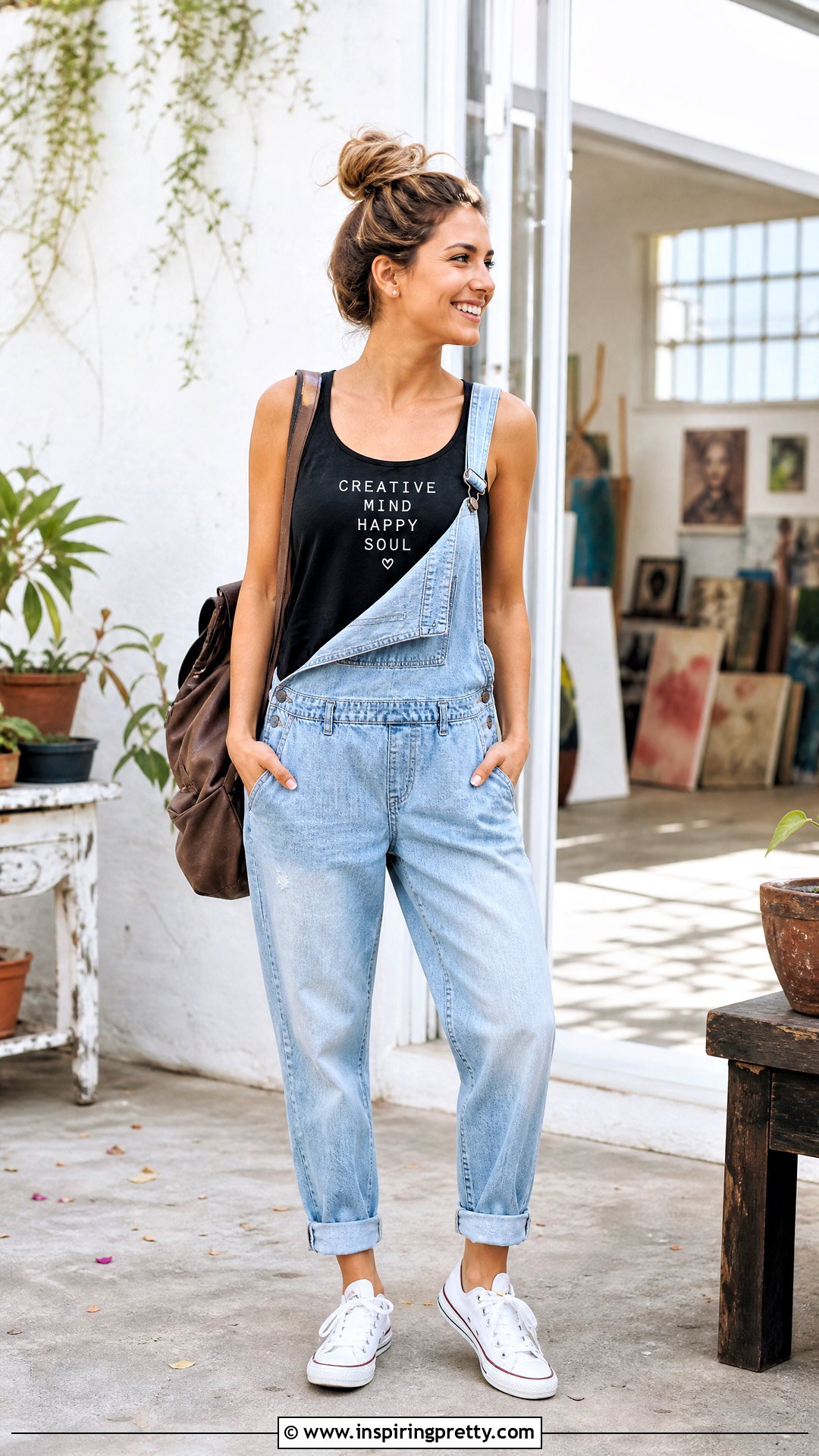Black Quote Tank Top With Denim Overalls - 20 black tank top with quote outfit ideas