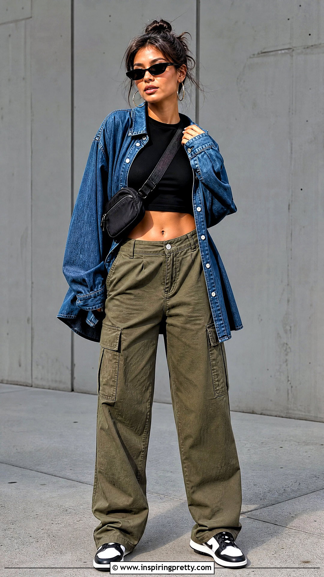 Black ROMWE Crop Top With Cargo Pants - 20 romwe crop tops outfit ideas