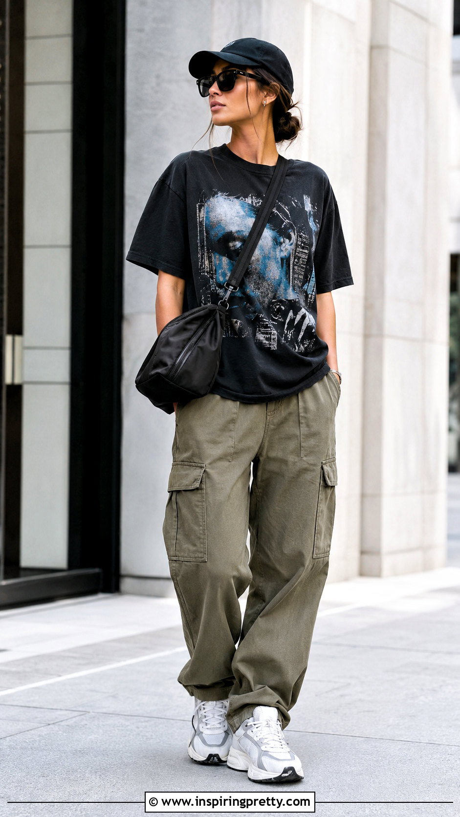 Black Radio Silence Top With Cargo Pants And Chunky Sneakers - 20 Black Radio Silence Top Outfit ideas