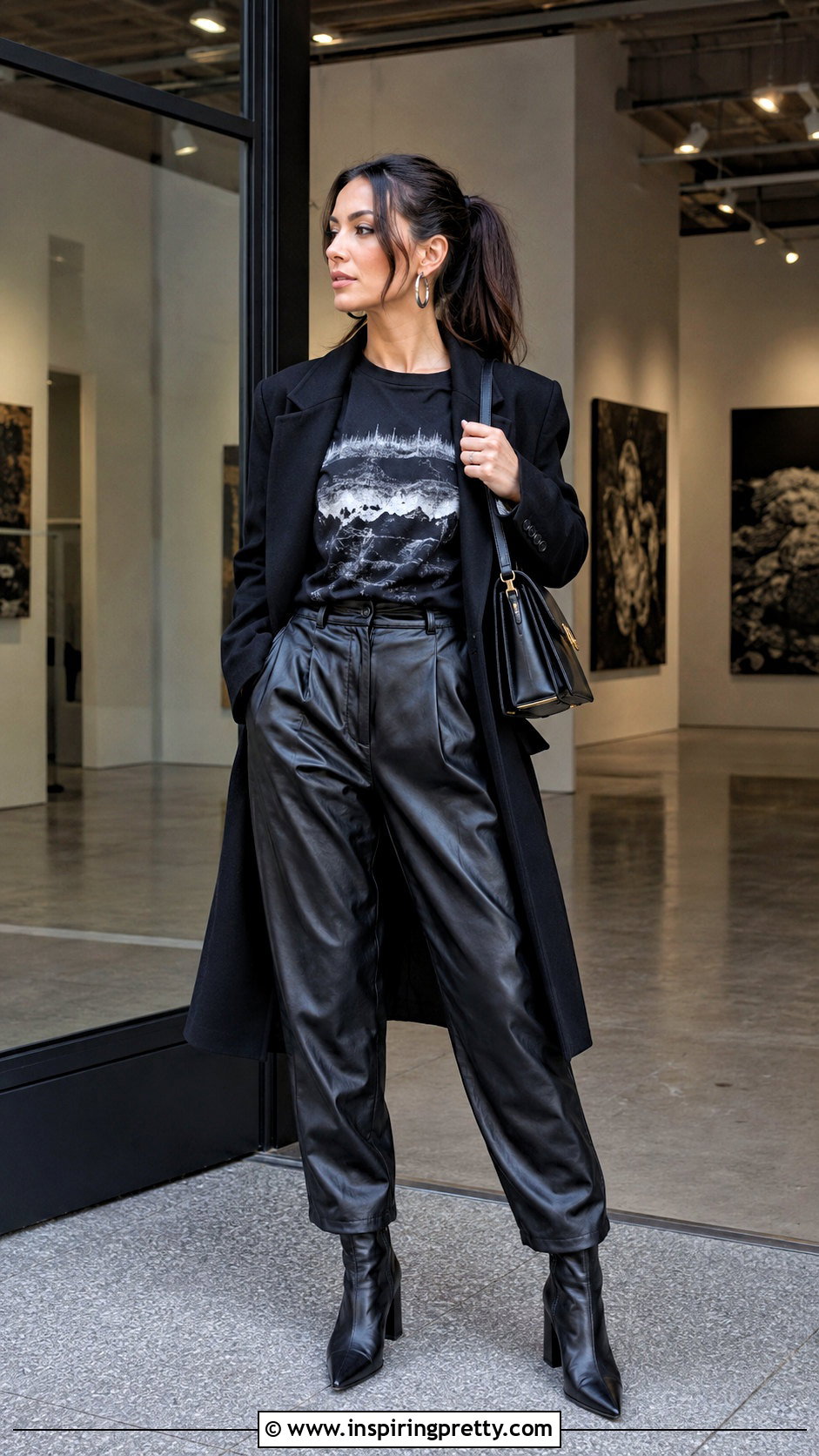 Black Radio Silence Top With Faux Leather Pants And Heeled Boots - 20 Black Radio Silence Top Outfit ideas