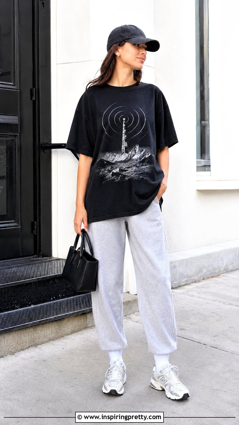 Black Radio Silence Top With Gray Sweatpants And Retro Sneakers - 20 Black Radio Silence Top Outfit ideas