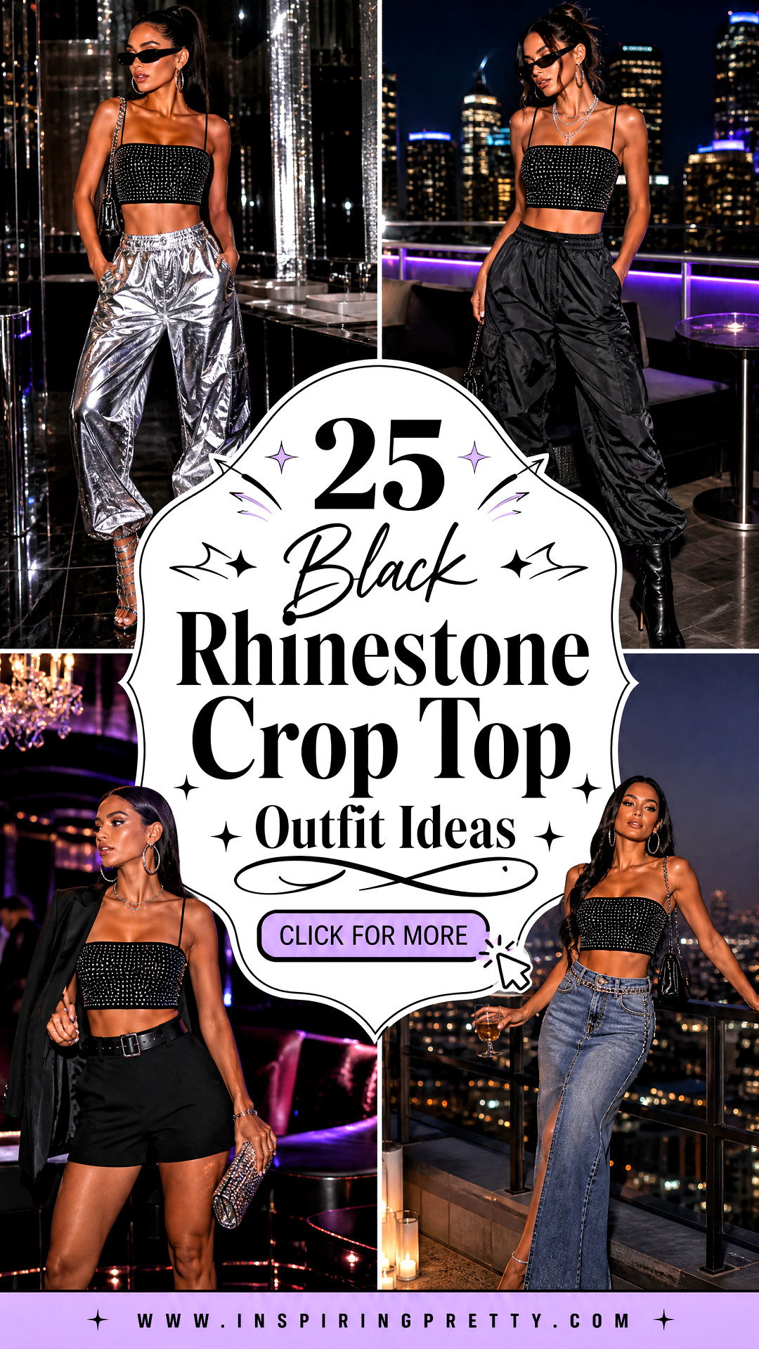 25 Black Rhinestone Crop Top Outfit Ideas for Glam Nights - 25 Black Rhinestone Crop Top Outfit Ideas for Glam Nights