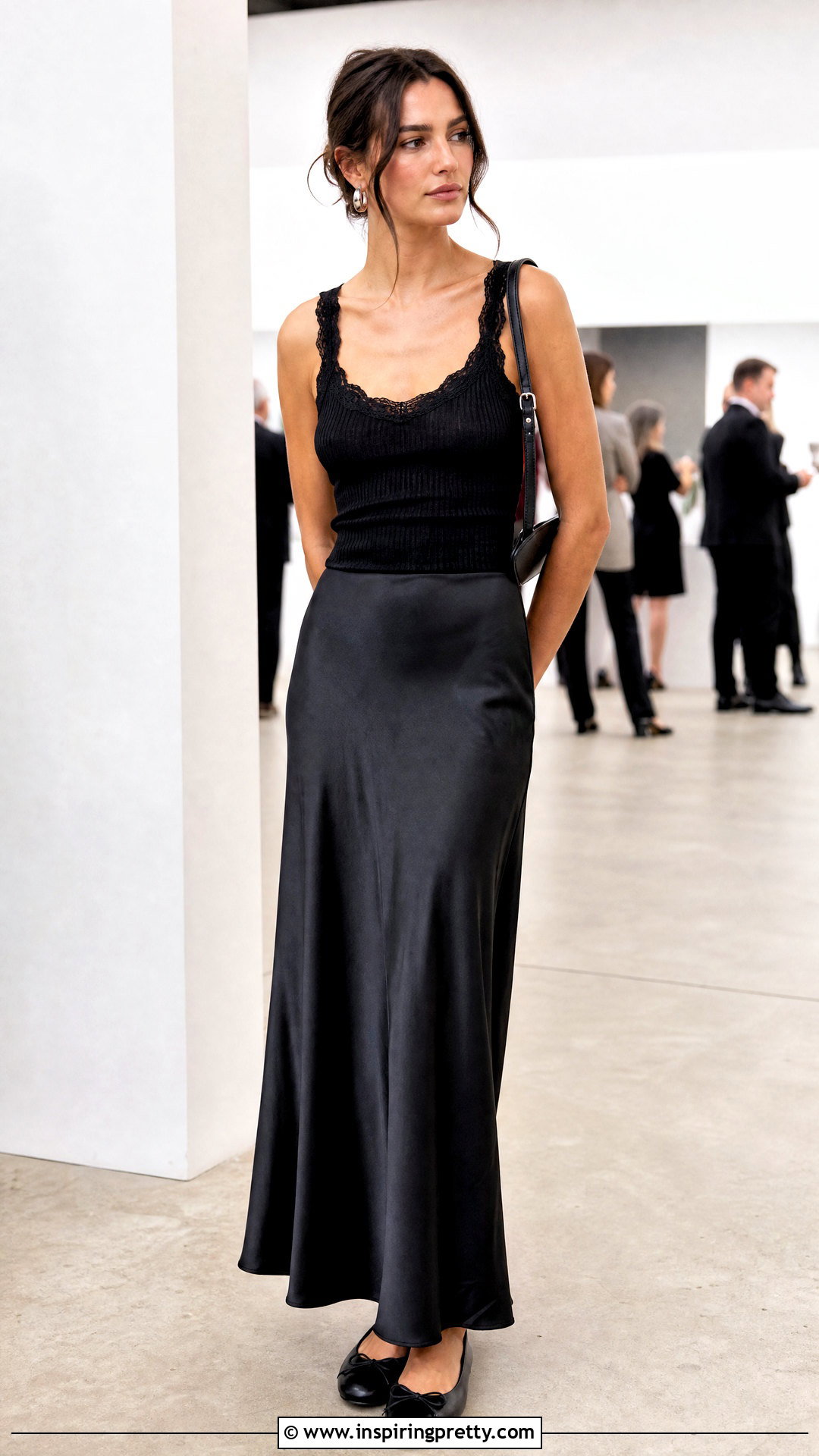Black Ribbed Lace Tank Top With Maxi Skirt - 20 ribbed lace tank top outfit ideas