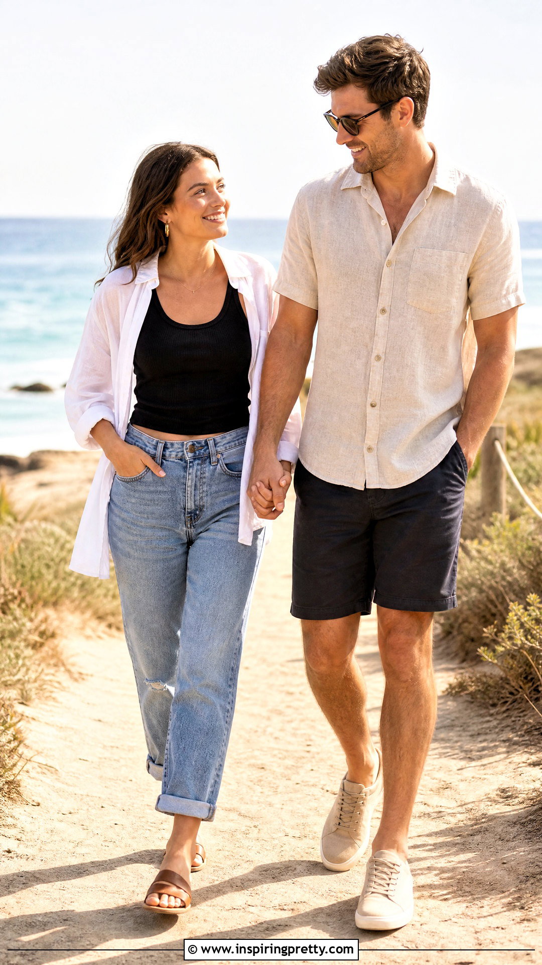 Black Ribbed Tank And Boyfriend Jeans Engagement Outfit - 25 black top and jeans engagement photos