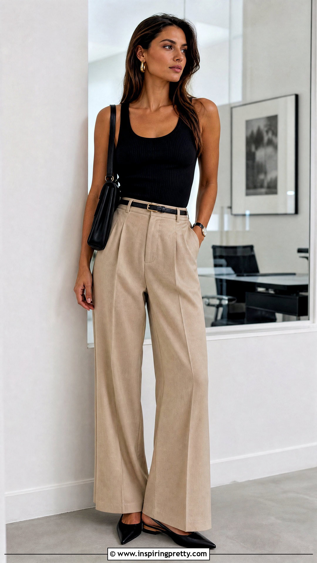 Black Ribbed Tank Top With Wide Leg Trousers - 20 ribbed tank top fashion ideas