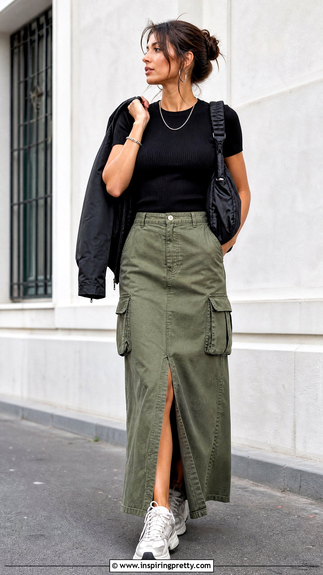 Black Ribbed Top And Cargo Maxi Skirt Outfit - 50 black top and skirt outfits