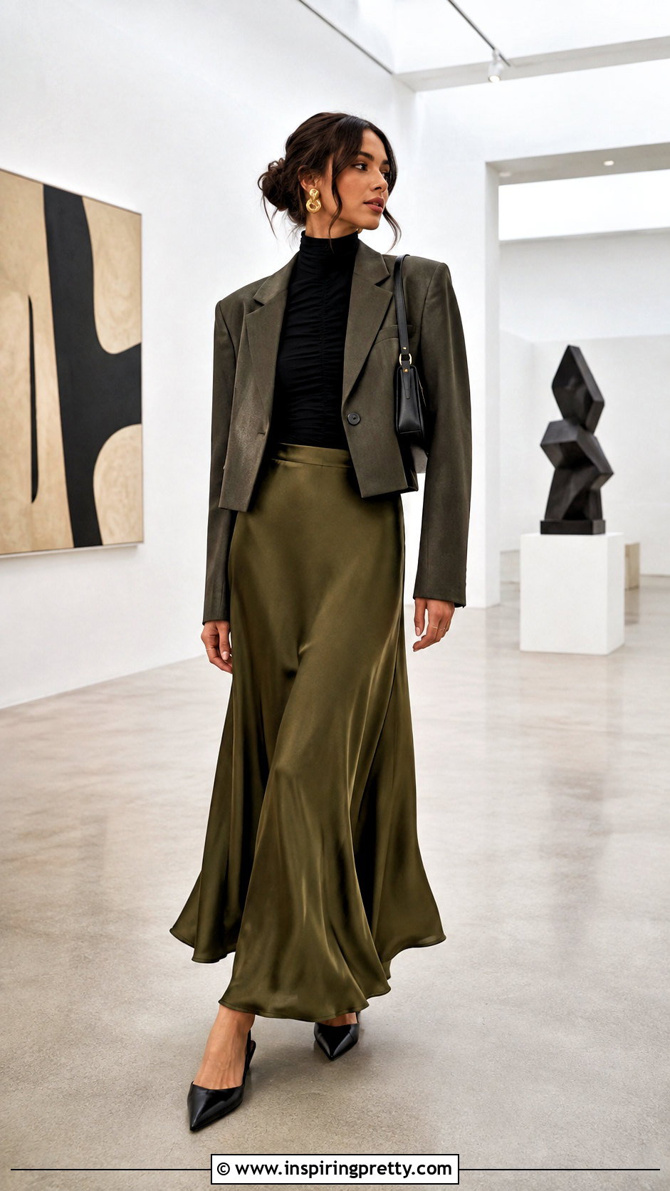 Black Ruched Mock Neck Top With Slip Skirt - 25 ruched mock neck top outfit ideas