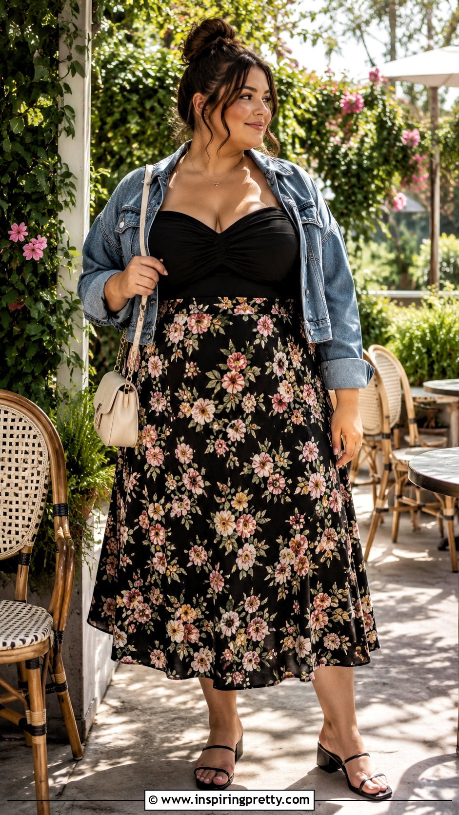Black Ruched Top With A Line Skirt - 20 busty black top outfit ideas