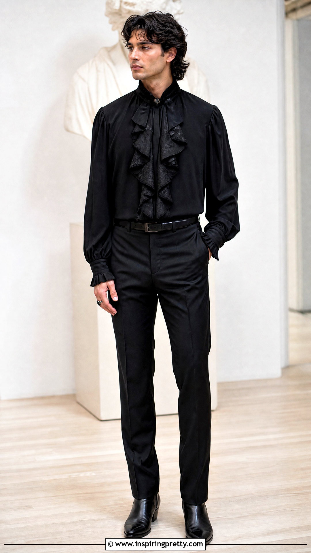 Black Ruffle Goth Shirt With Tailored Trousers - 25 goth tops men